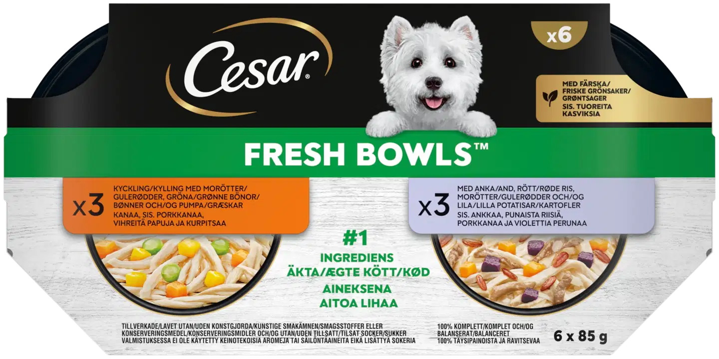 CESAR 6x85g Fresh bowls Mix kastikkeessa