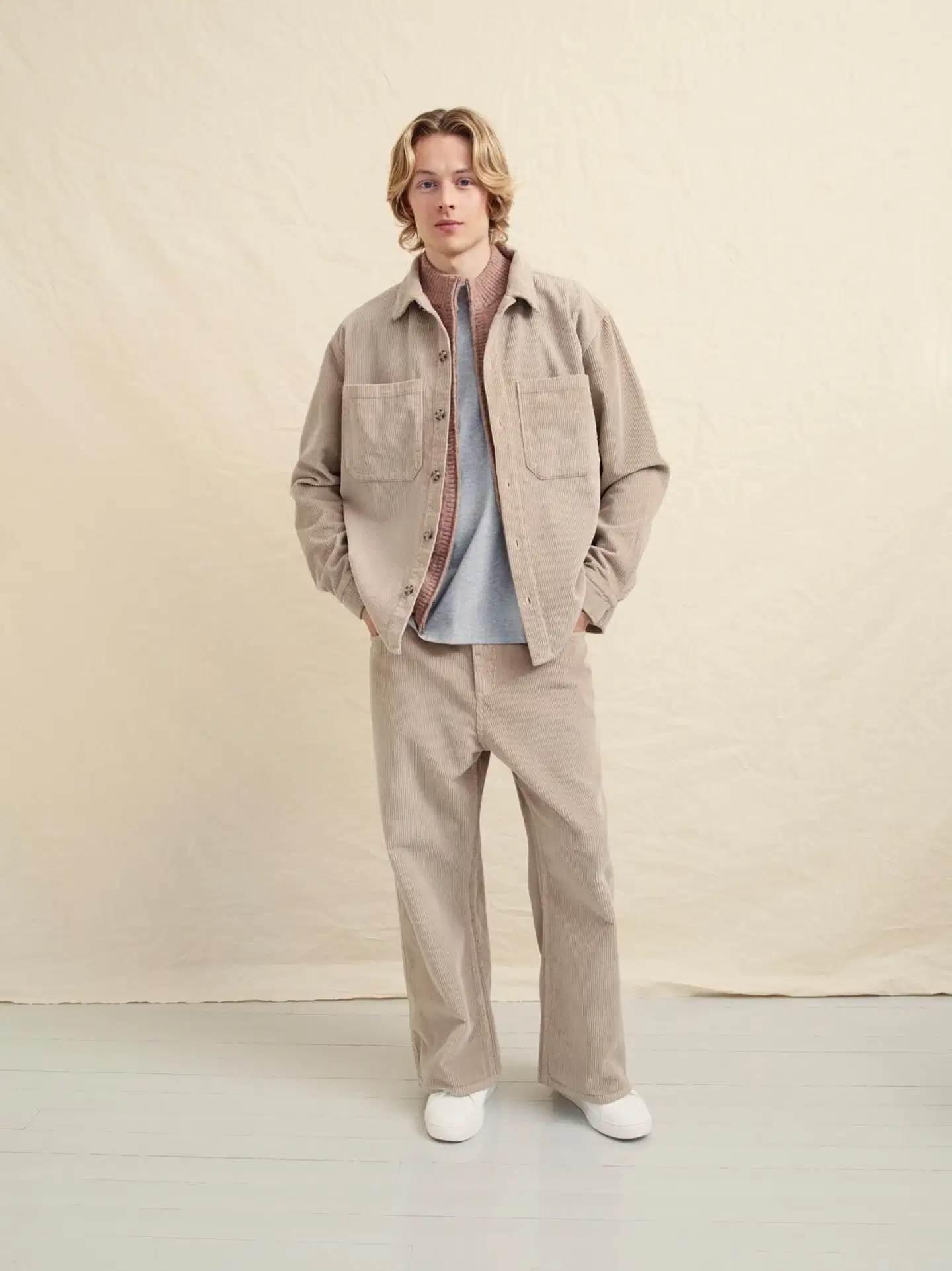 WKLY. miesten vakosamettihousut wide leg 202W312674 - Sand - 5