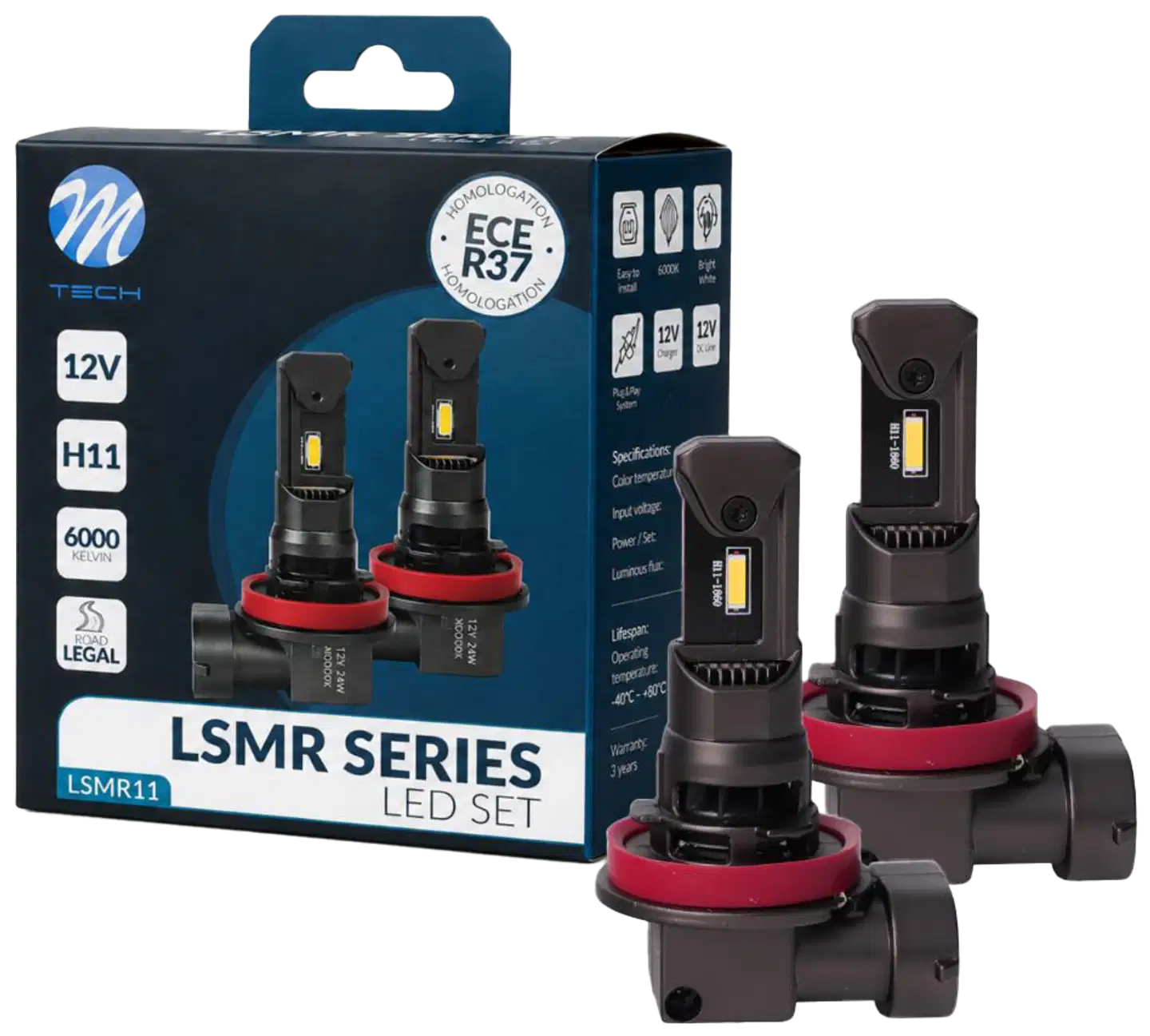 M-Tech 12V H11 led polttimo - ECE hyväksytty (pari) - 1