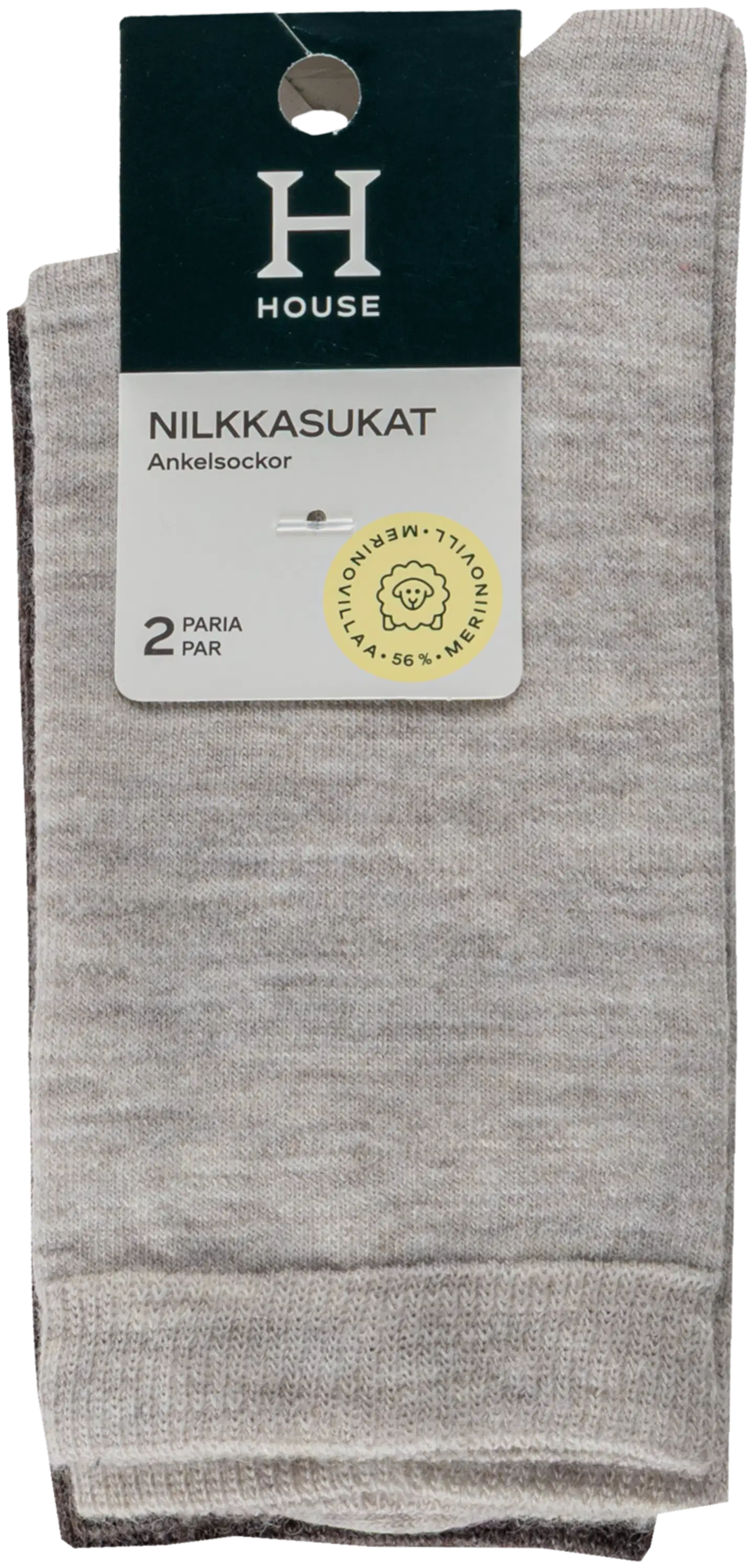 House naisten ohuet merinovillasukat 214H322617 2-pack - Beige/warm taupe - 2