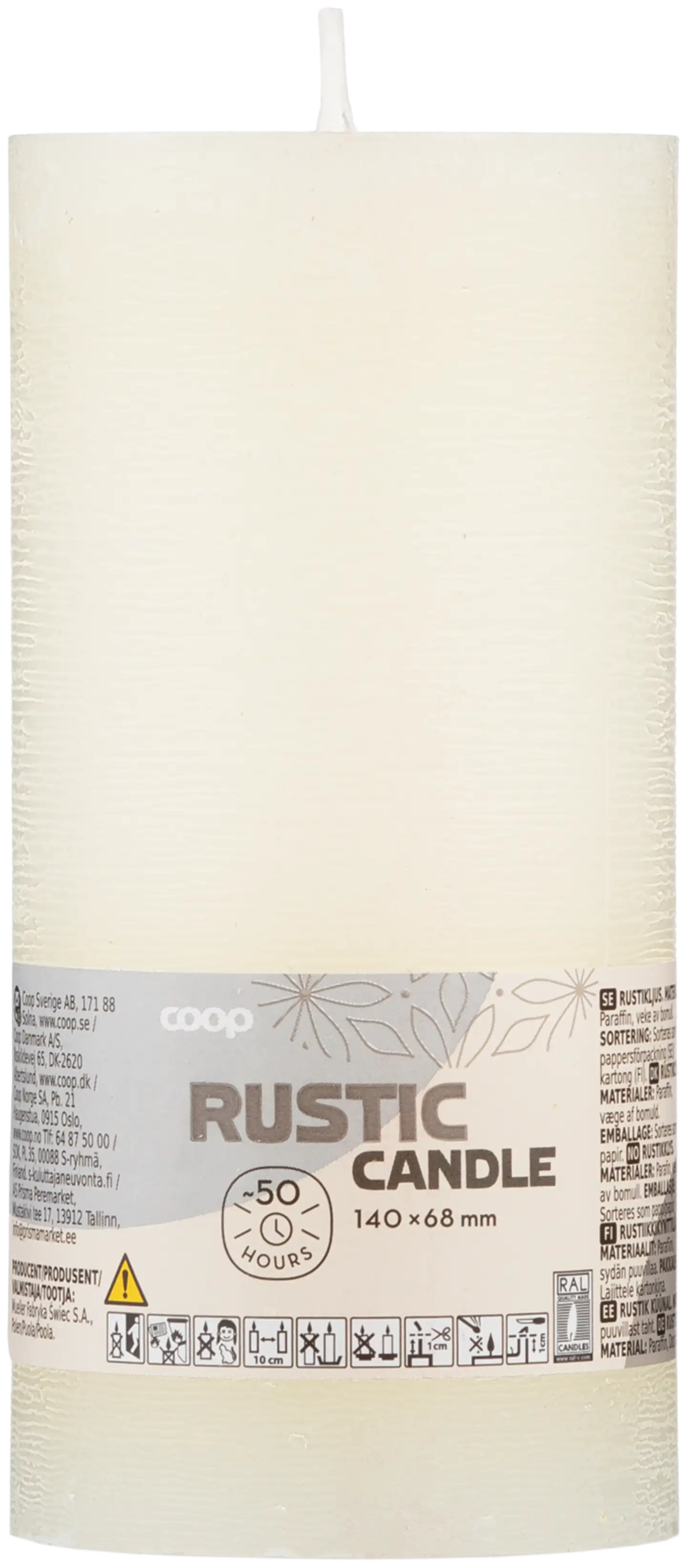 Coop rustiikki huurrekynttilä beige 7x14cm