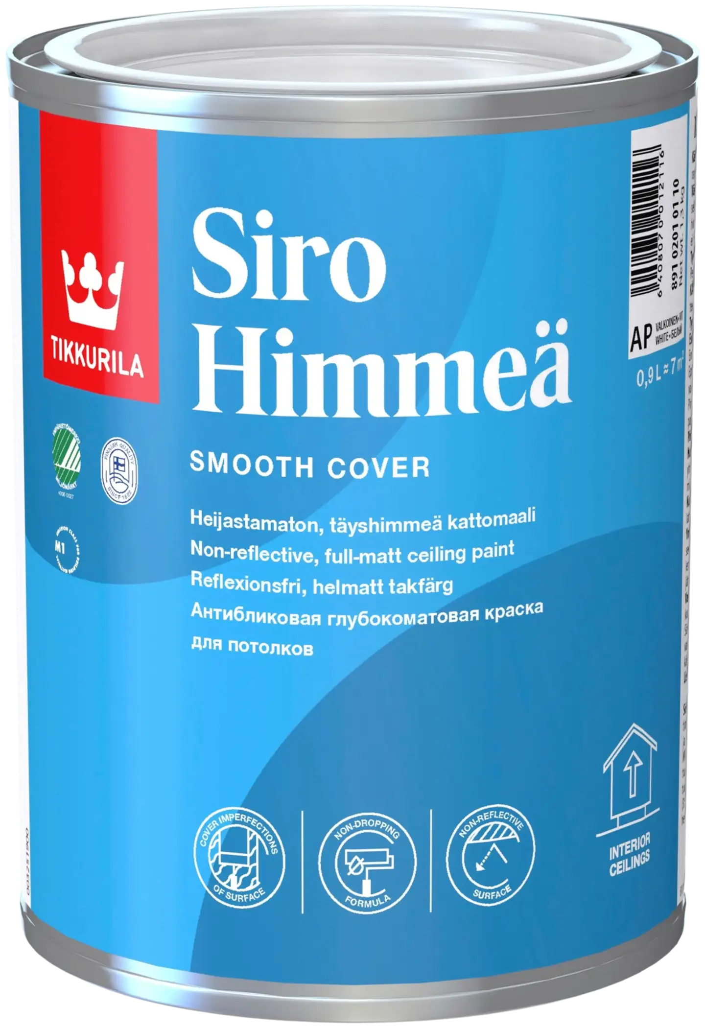 Tikkurila kattomaali Siro Himmeä 0,9 l AP valkoinen sävytettävissä täyshimmeä