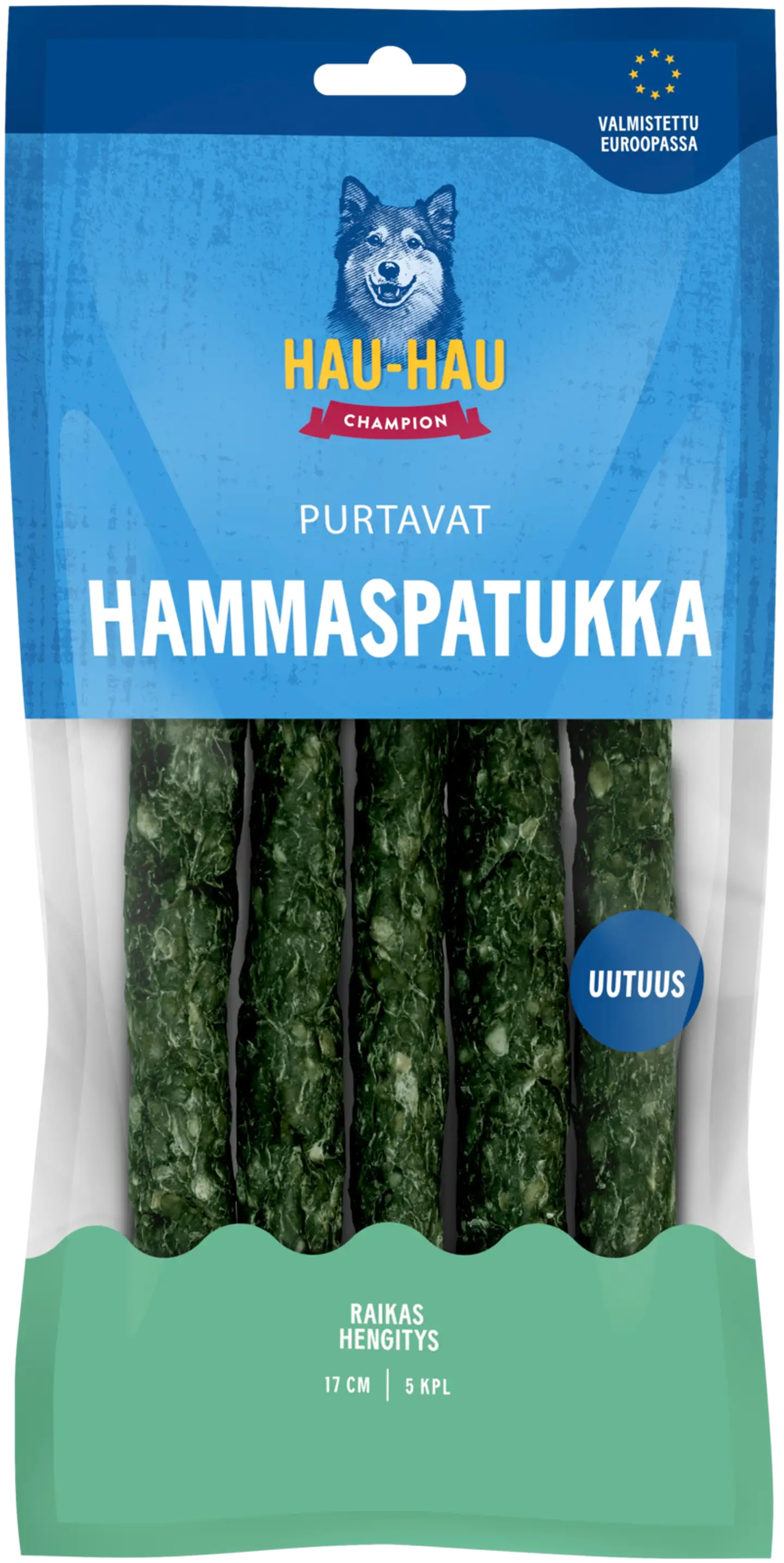 Hau-Hau Champion Purtavat Hammaspatukka, rouhepuruluu yrteillä hammashoitoon 17 cm 5 kpl 200 g