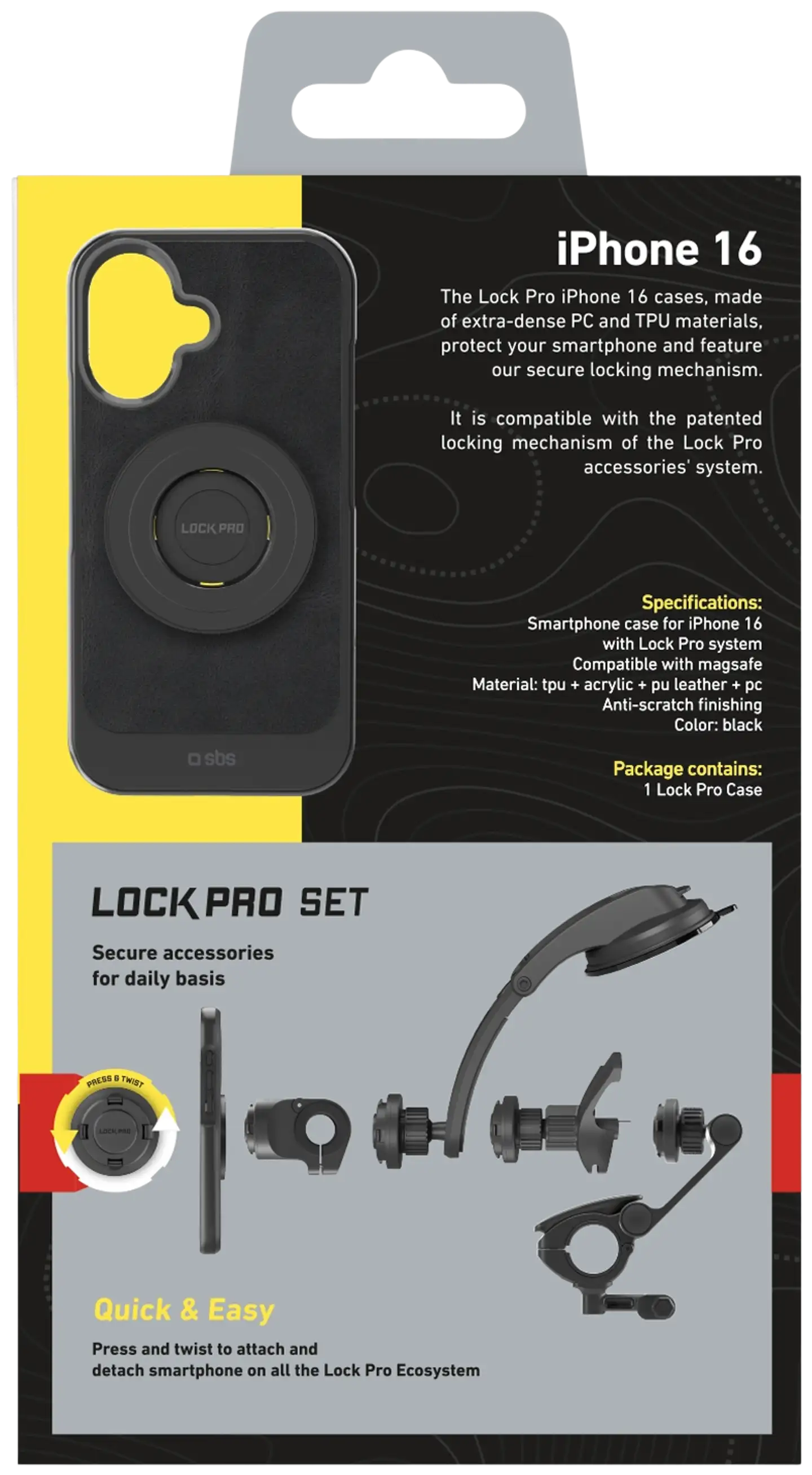 SBS Lock Pro suojakuori kiinnityssysteemillä iPhone 16 - 3