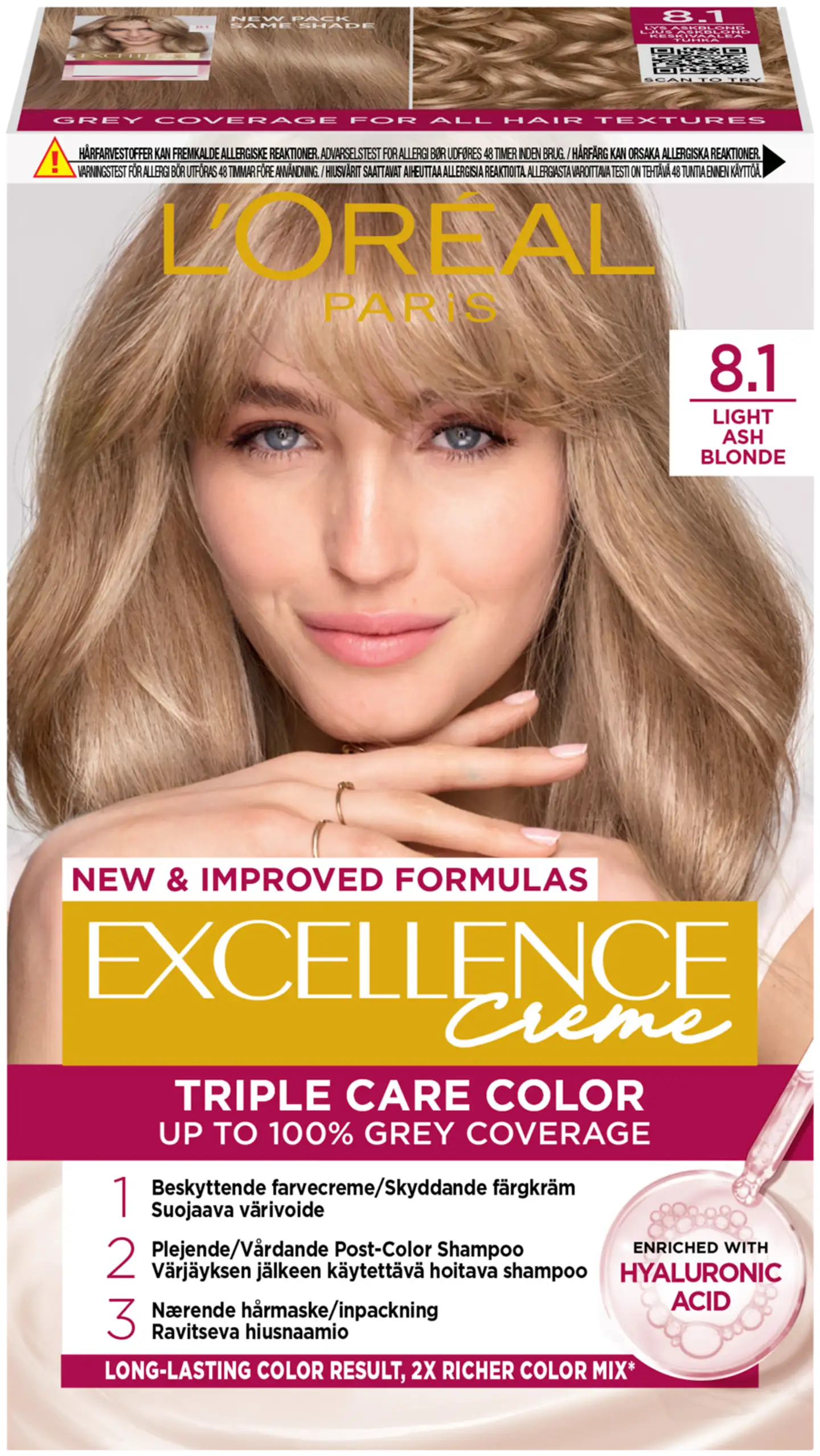 L'Oréal Paris Excellence Creme 8.1 Light Ash Blonde Keskivaalea Tuhka kestoväri 1kpl - 1