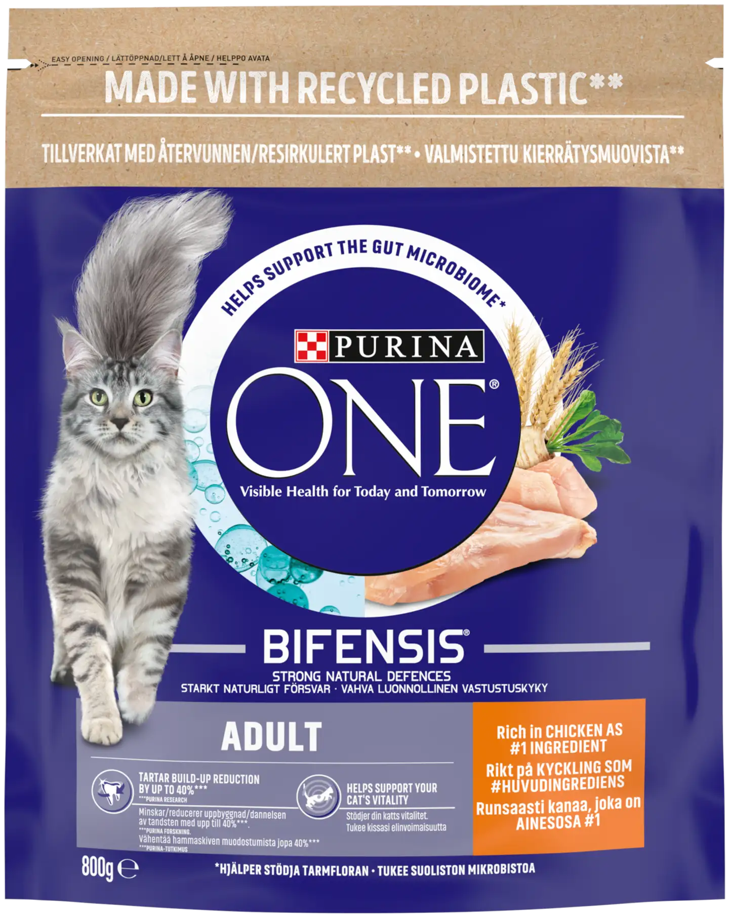 Purina ONE 800g Adult, sisältää runsaasti kanaa kissanruoka