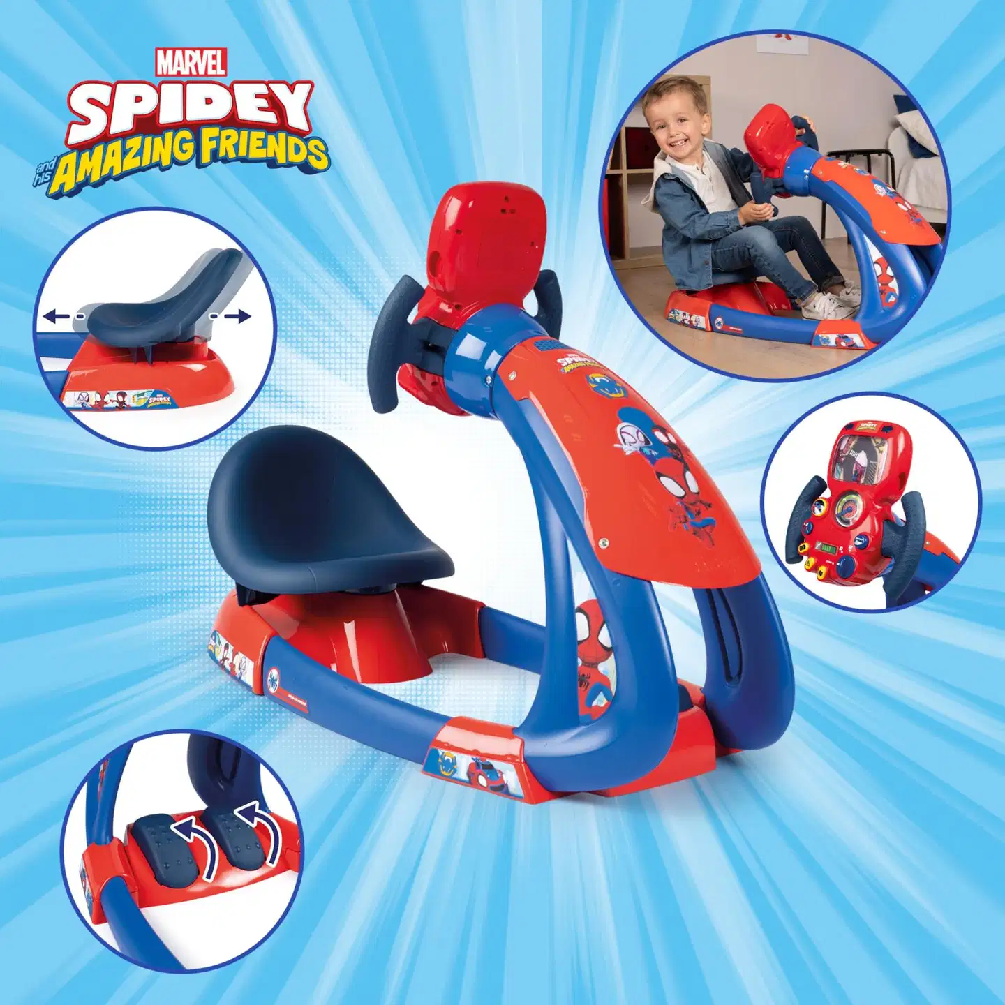 Smoby  Spidey V8 -ajosimulaattori, jossa valo- ja äänitehosteet - 3
