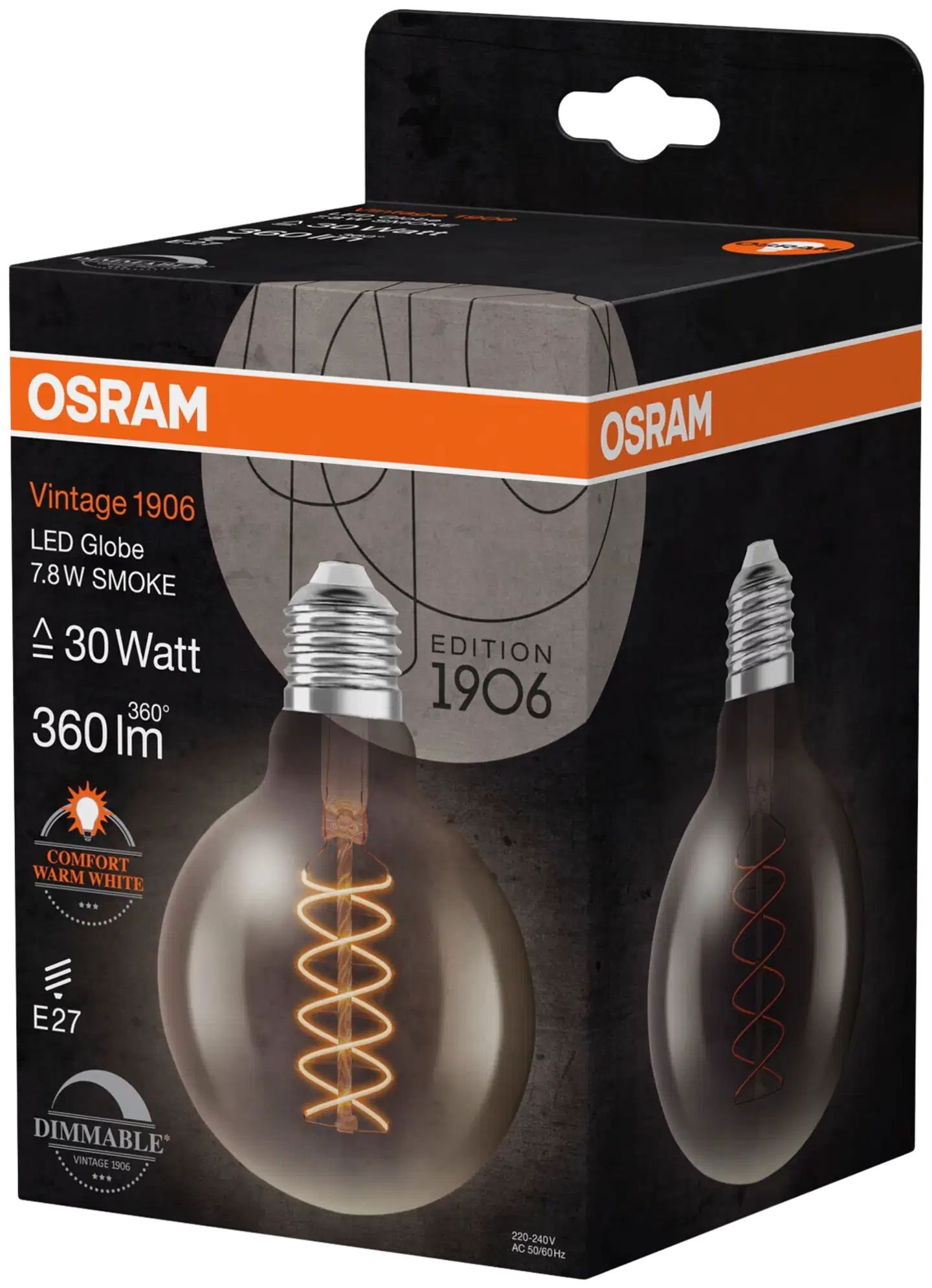 Osram LED-sisustuslamppu Vintage 1906 Globe 95mm 7,8W 360lm 1800K E27 Spiral-filamentti savunharmaa - 3