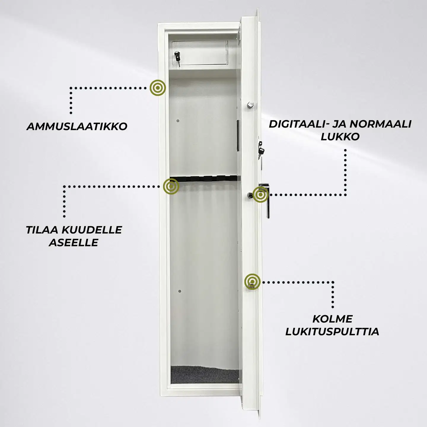 Trekker Asekaappi 6-asetta AS600 v2, digitaalilukolla, Valkoinen - 3