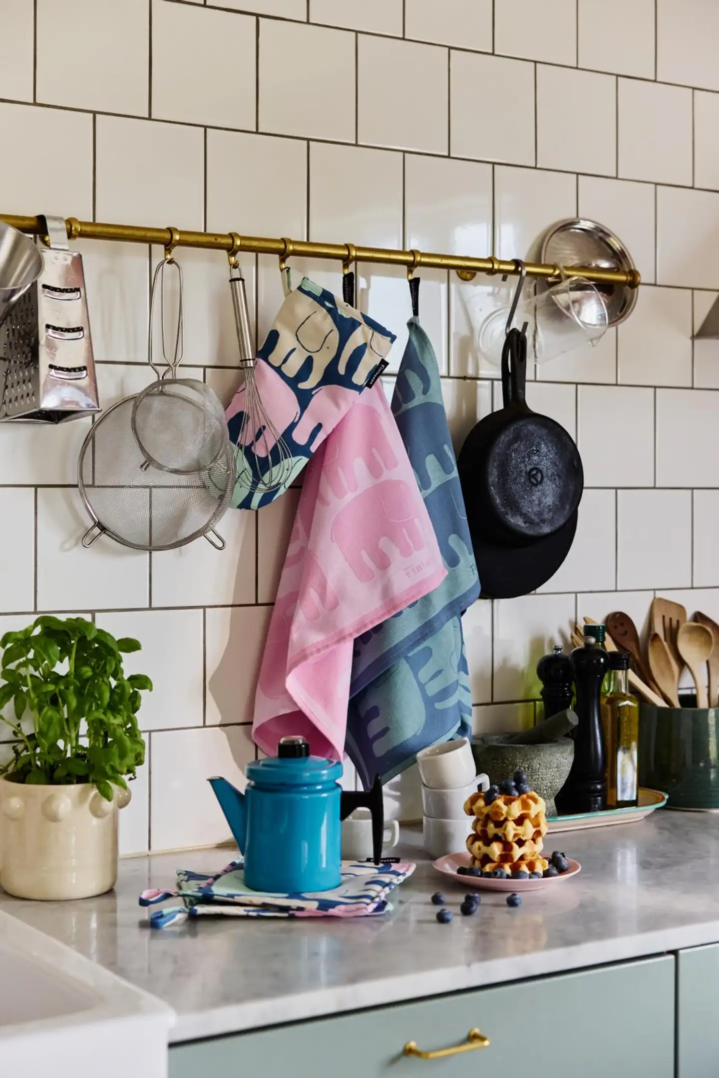 Finlayson keittiöpyyhe Elefantti siniharm/minttu 2kpl 50x70 - 5