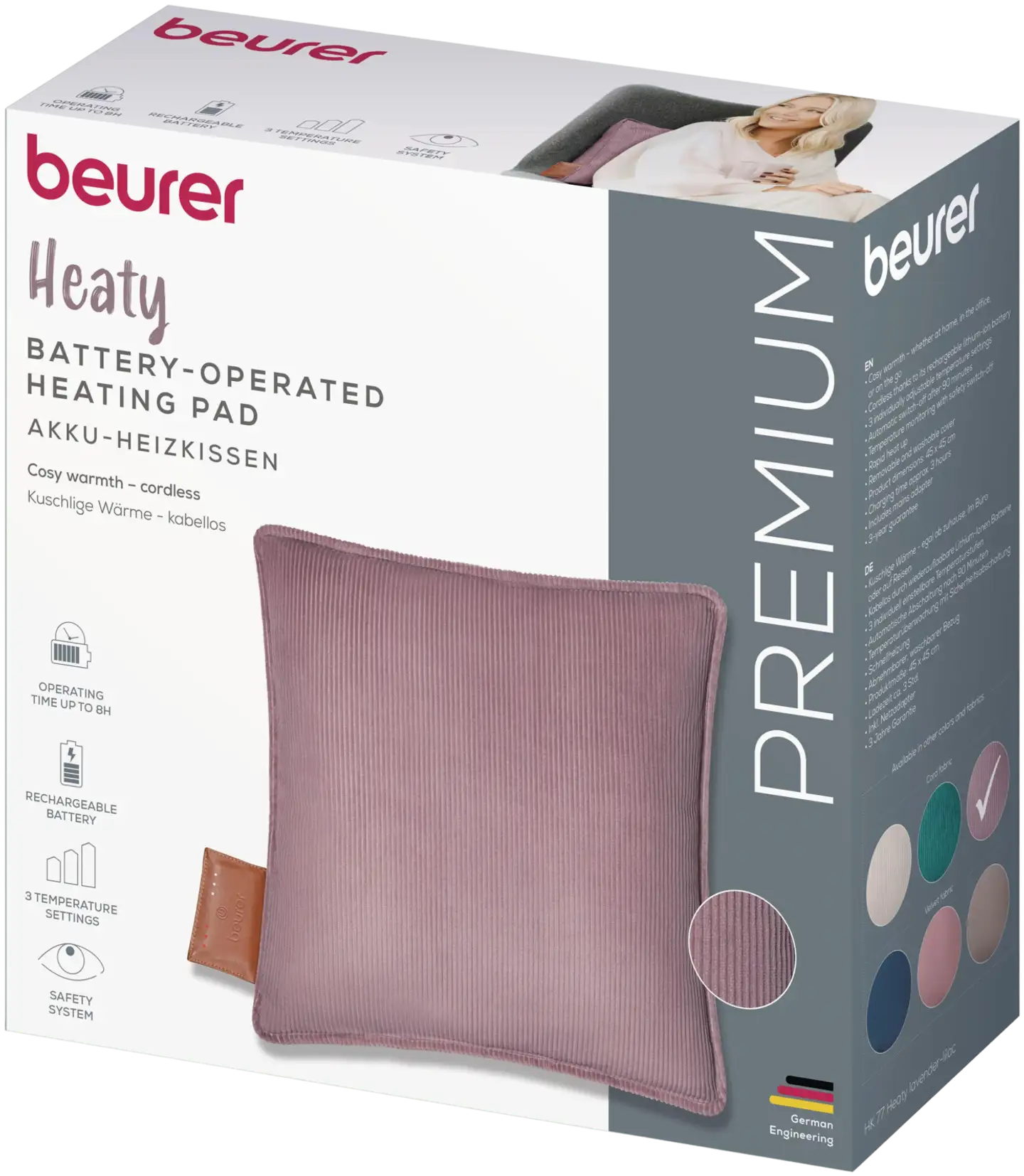 Beurer HK77 Heaty akkukäyttöinen lämpötyyny, liila - 4