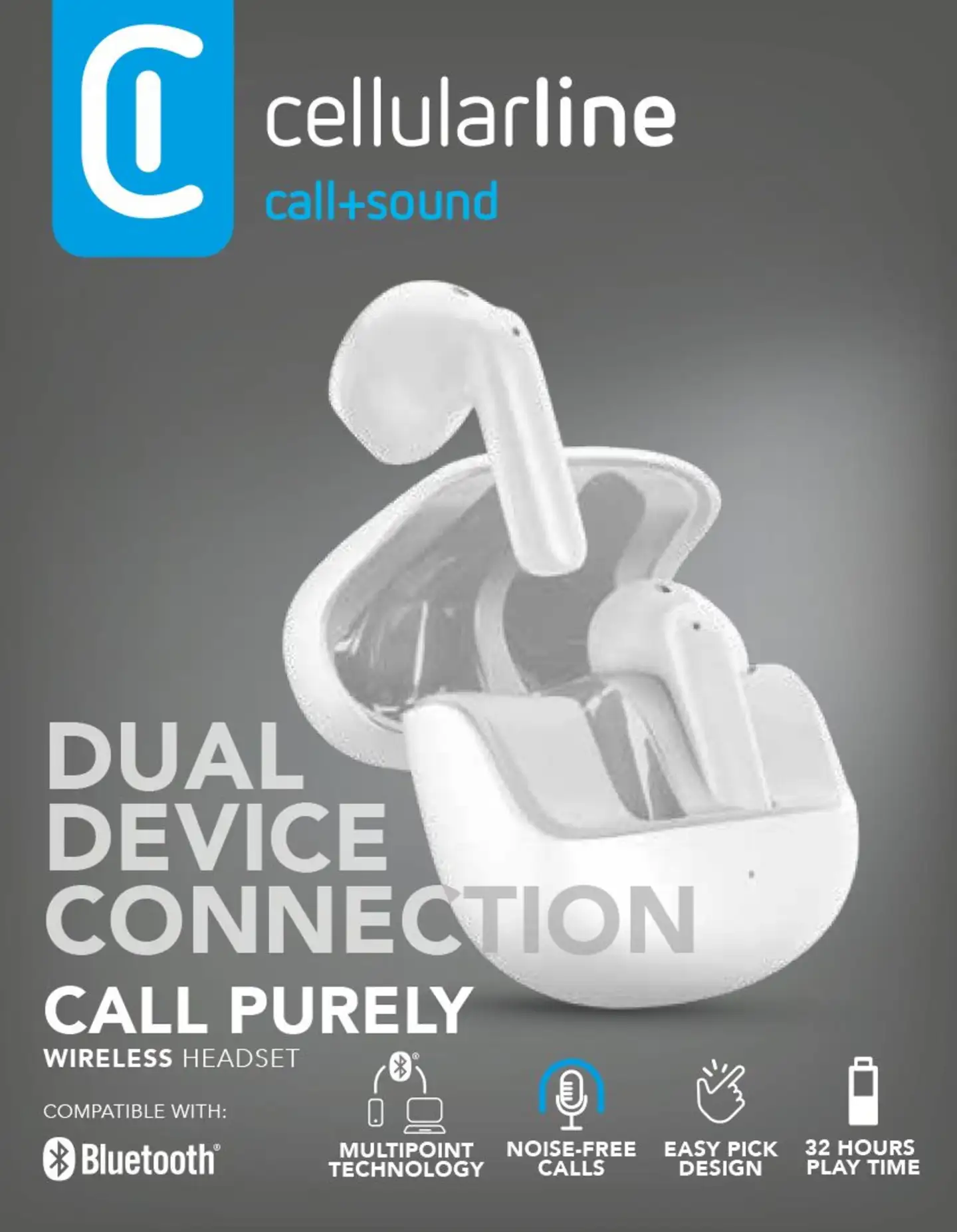 Cellularline Bluetooth Headset Call Purely valkoinen - 2