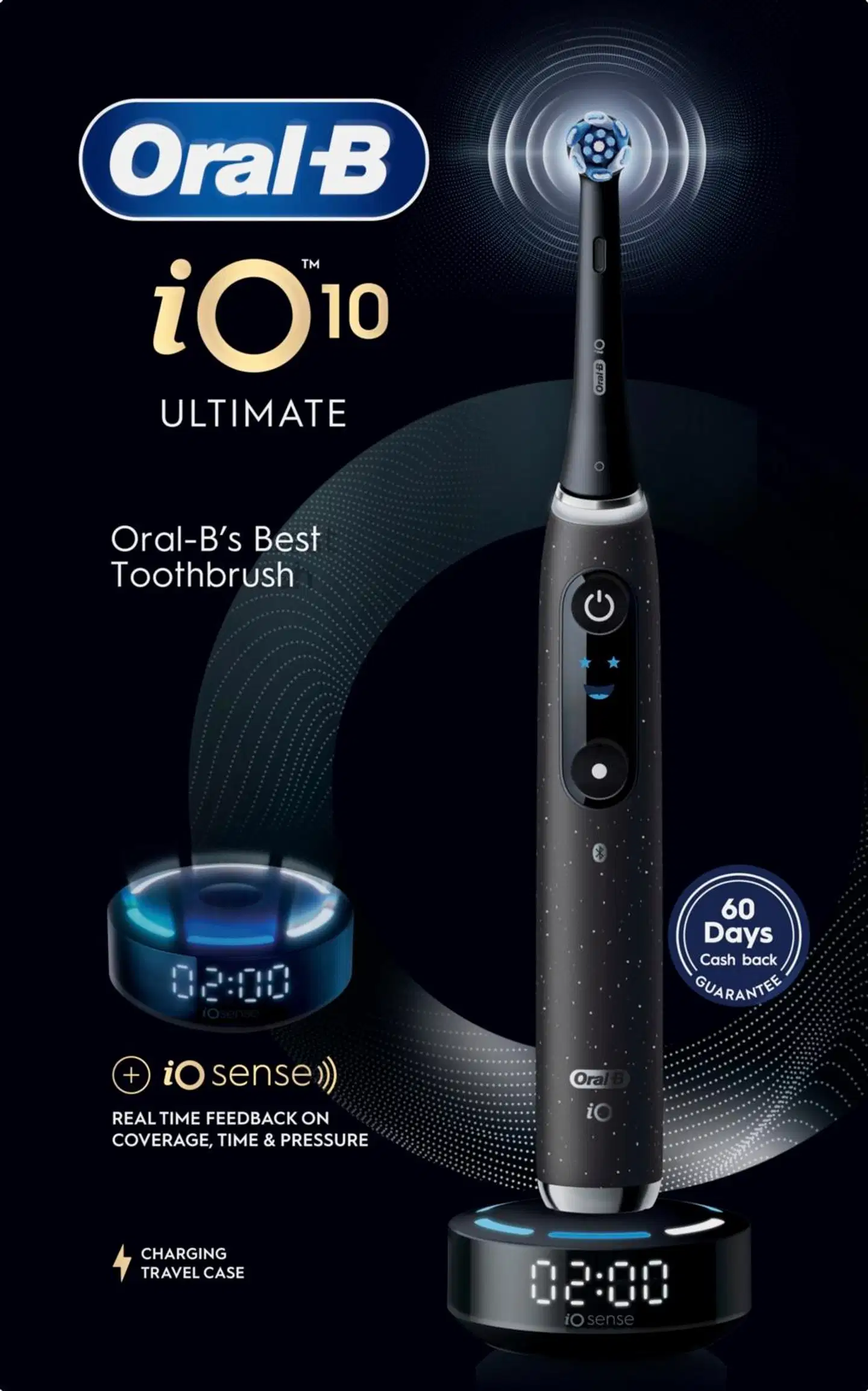 Oral-B iO10 Cosmic Black sähköhammasharja + Charging travel case + Refill holder