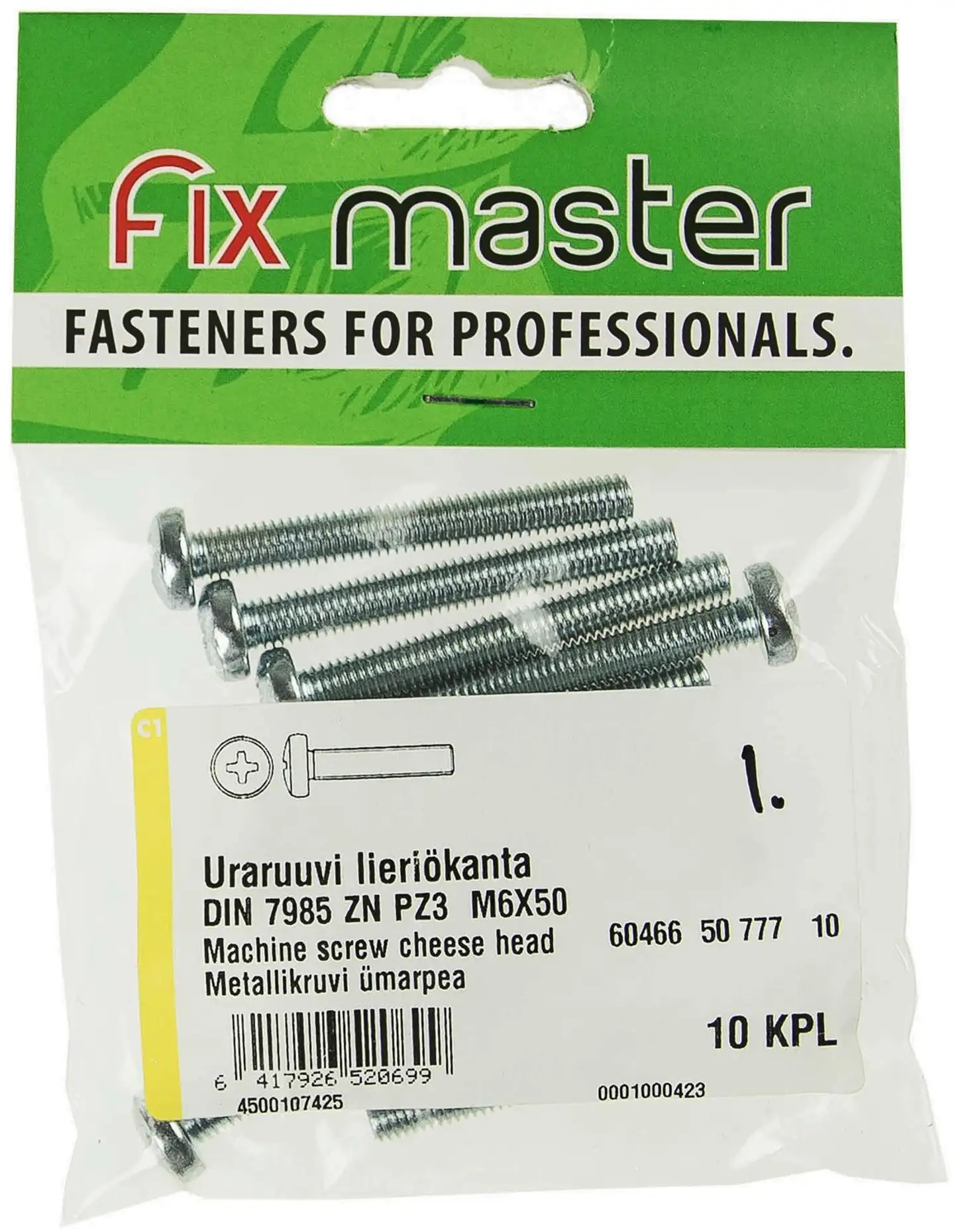 Fix Master uraruuvi kupukanta PZ3 M6X50 sinkitty 10 kpl