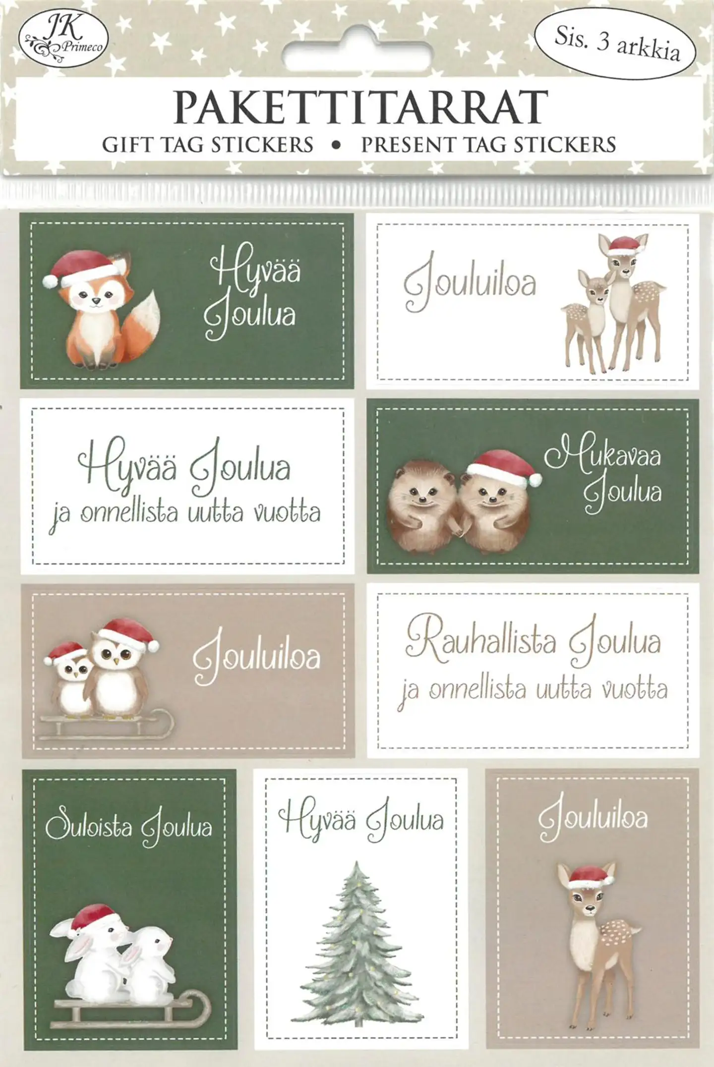 J.K. Primeco pakettitarra kapea Metsäneläimet joulu 3ark