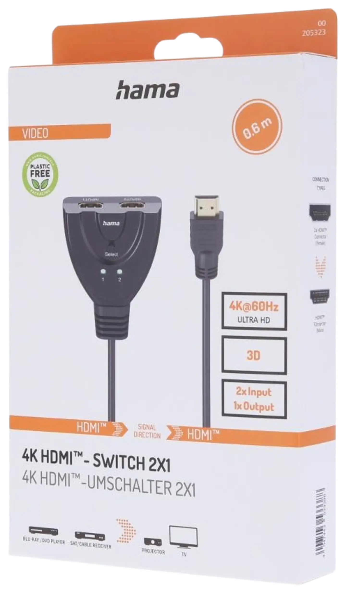 Hama HDMI™-kytkin, 2xHDMI™ in - 1xHDMI™ out, 4K - 4