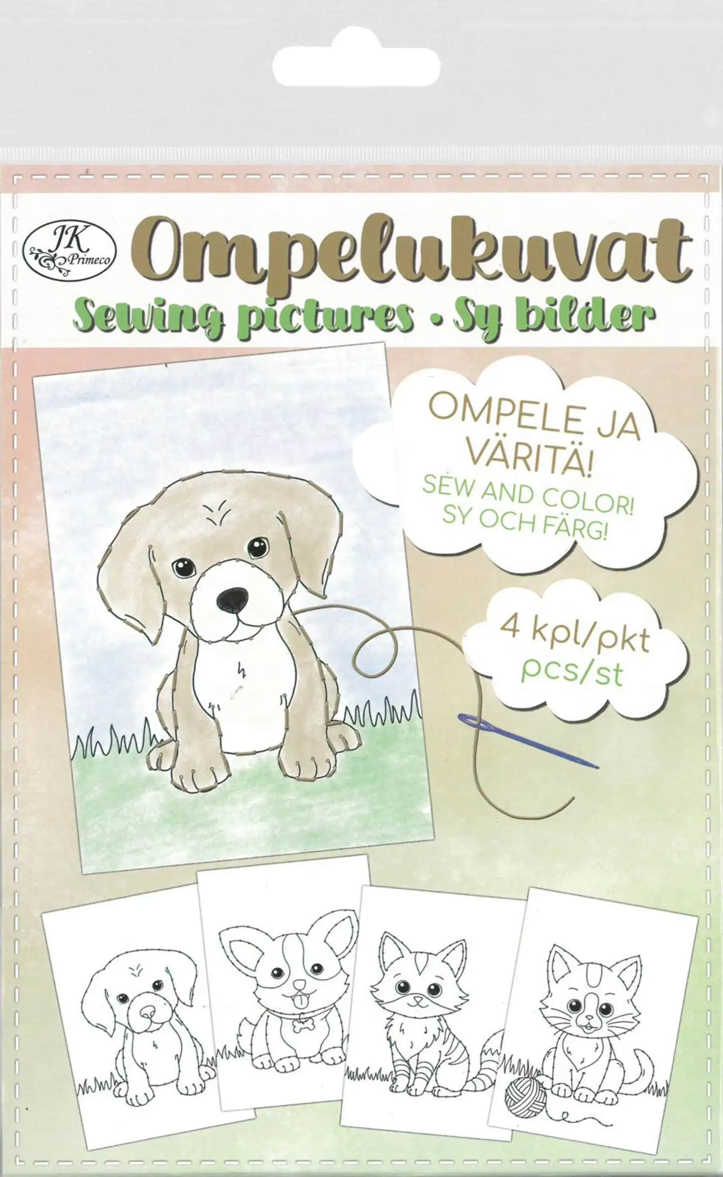 J.K. Primeco ompelukuvat A5 Kissat ja koirat 4kpl - 1