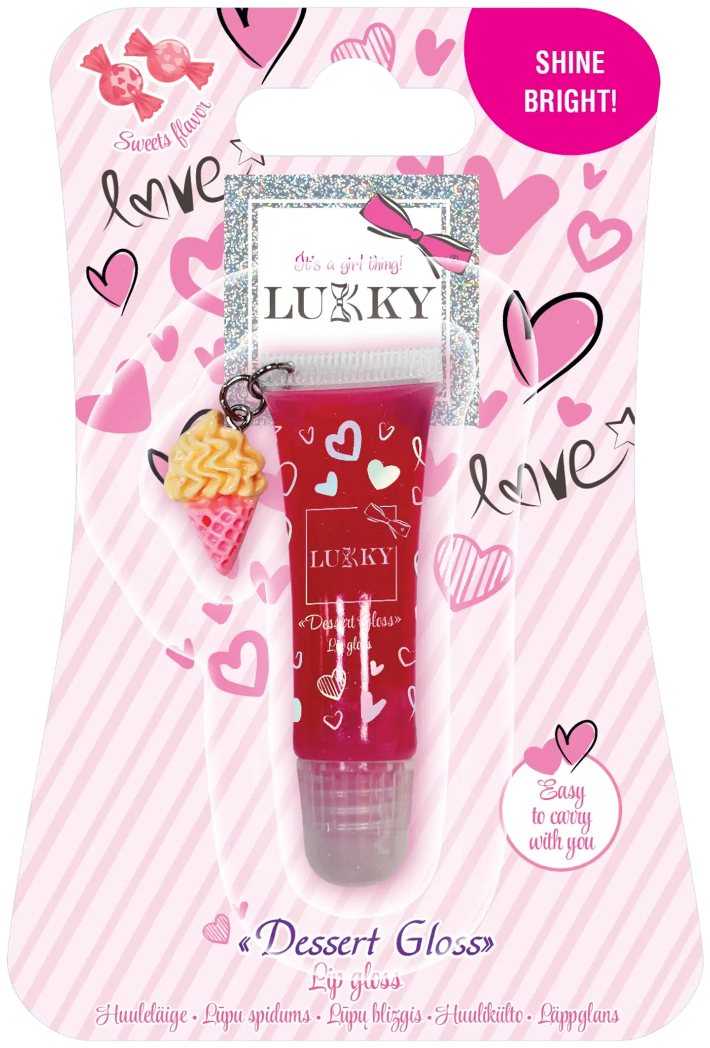 Lukky huulikiilto riipuksella 6ml, erilaisia - 2