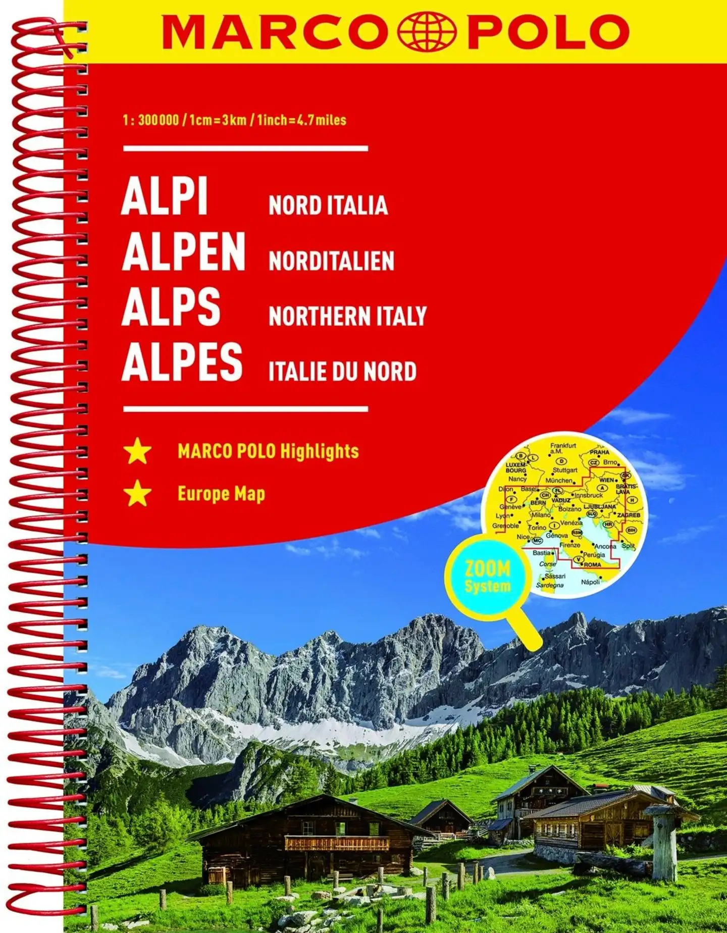 Alps and Northern  Italy - Marco Polo Road atlas - Alpit ja Pohjois-Italia  tiekartasto 1:300 000