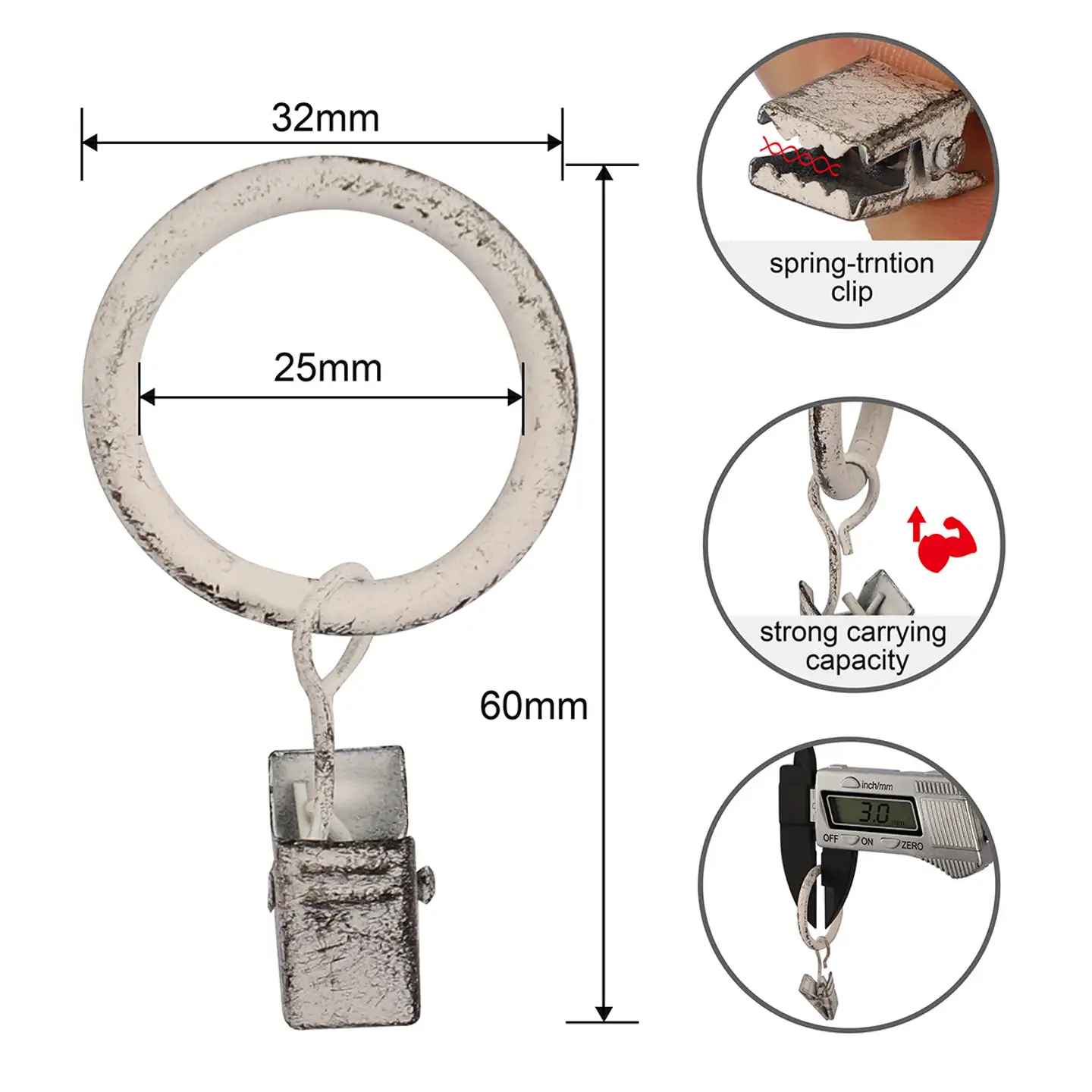 Ihanin verhorengas nipistimellä valkokulta 25/32mm 10kpl - 5