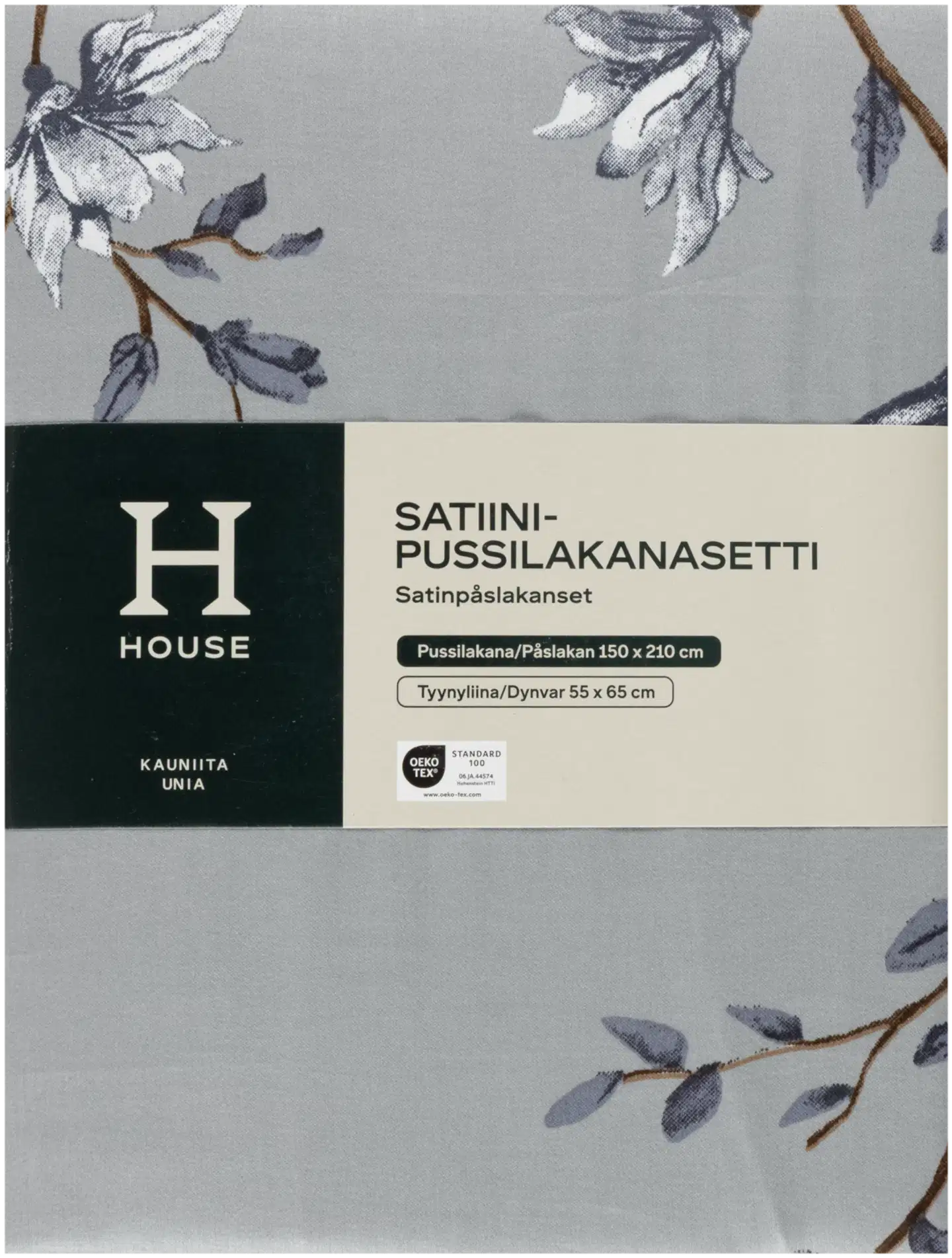 House satiinipussilakanasetti Kioto 150x210 cm harmaa - 3