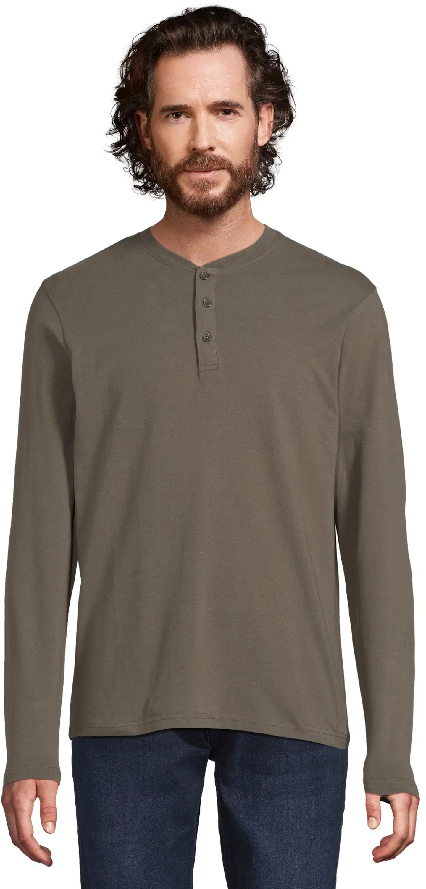 House miesten trikoopusero henley-pääntiellä 195HB28251 - Black olive - 1