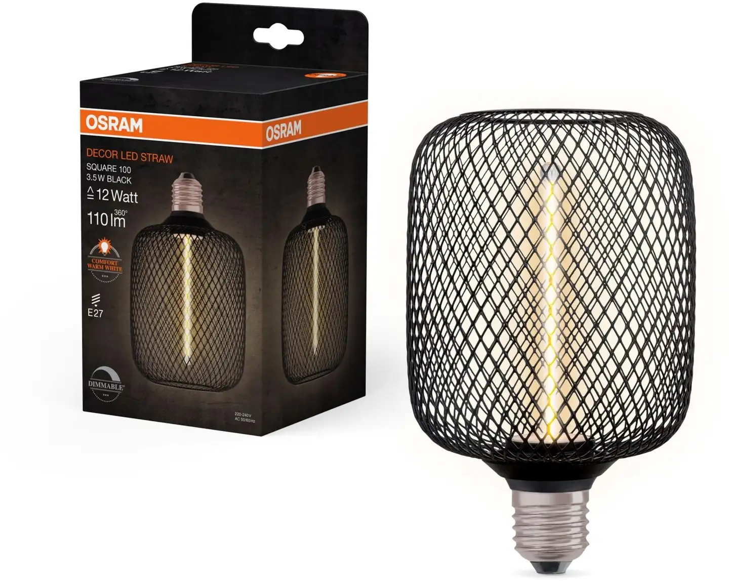 OSRAM LED-sisustuslamppu Decor Straw Square 100mm 3,5W 110lm 1800K E27 musta - 3