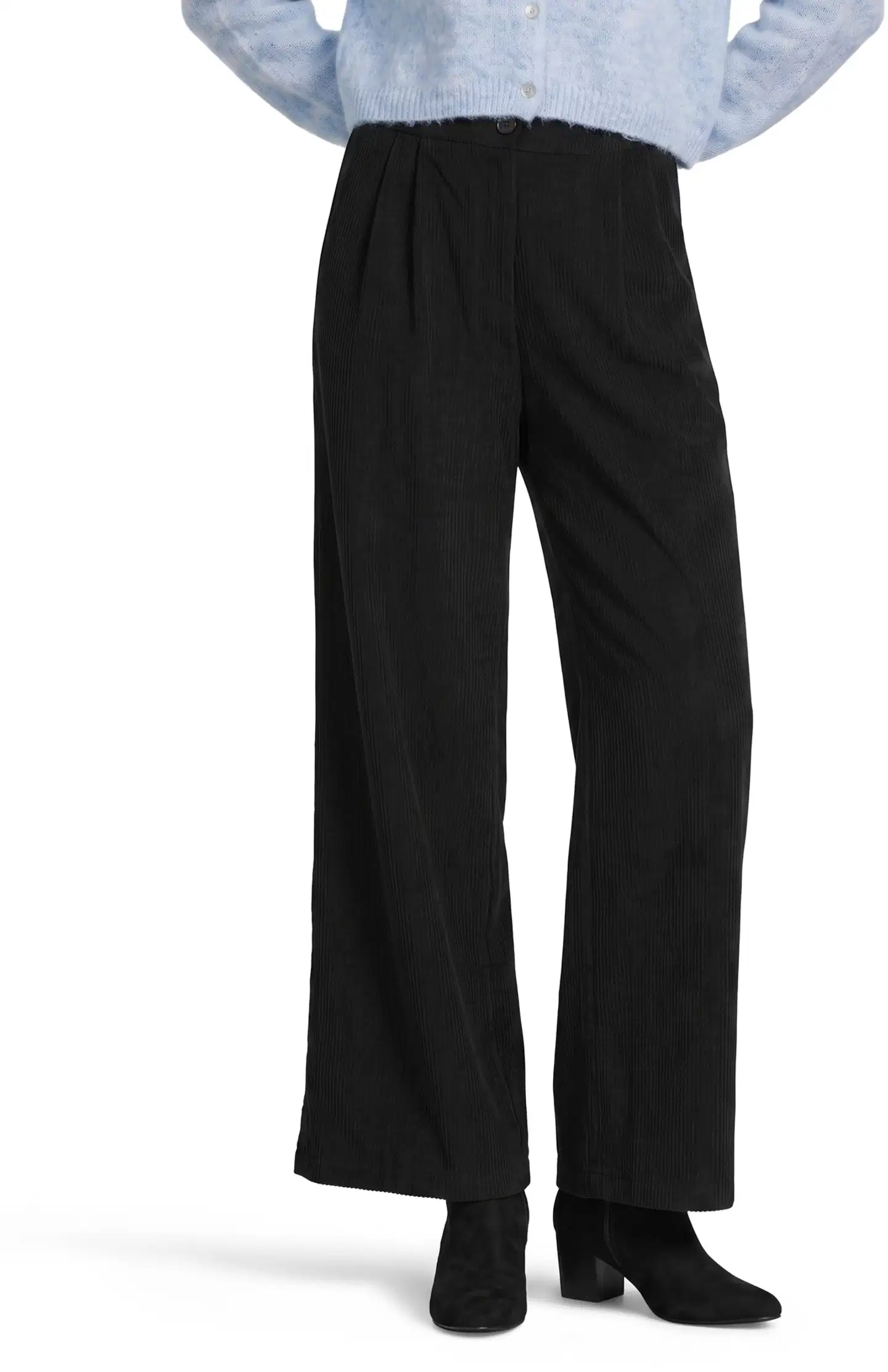 WKLY. naisten leveälahkeiset vakosamettihousut wide leg 222W312656 - Black - 1