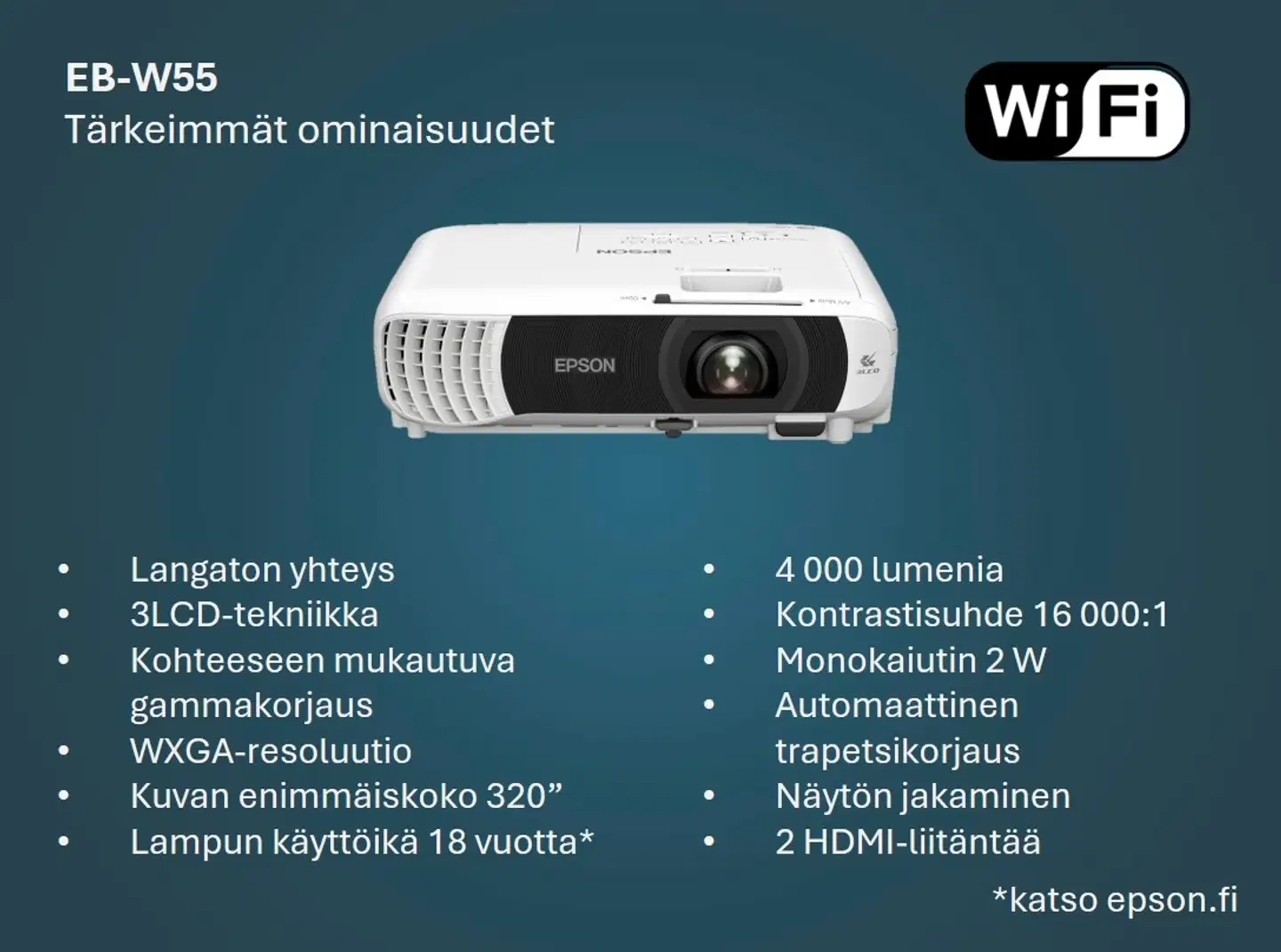 Epson WXGA-lamppuprojektori EB-W55 - 2