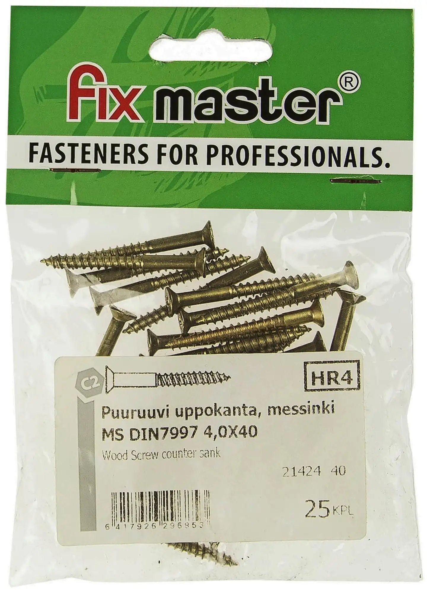 Fix Master puuruuvi uppokanta, messinki 4,0X40 25kpl