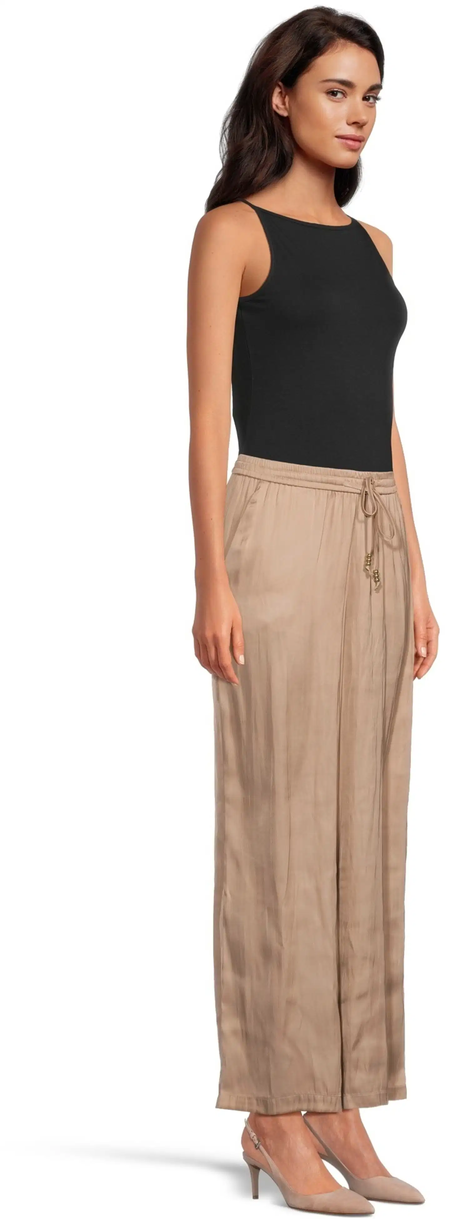 WKLY. naisten leveälahkeiset satiinihousut 222W090210 - SAND - 4