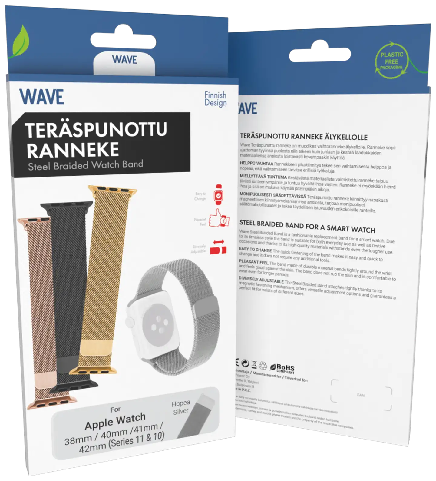 Wave Teräspunottu ranneke, Apple Watch 38mm / Apple Watch 40mm / Apple Watch 41mm / Apple Watch 42mm (Series 10 & Series 11), Hopea - 5