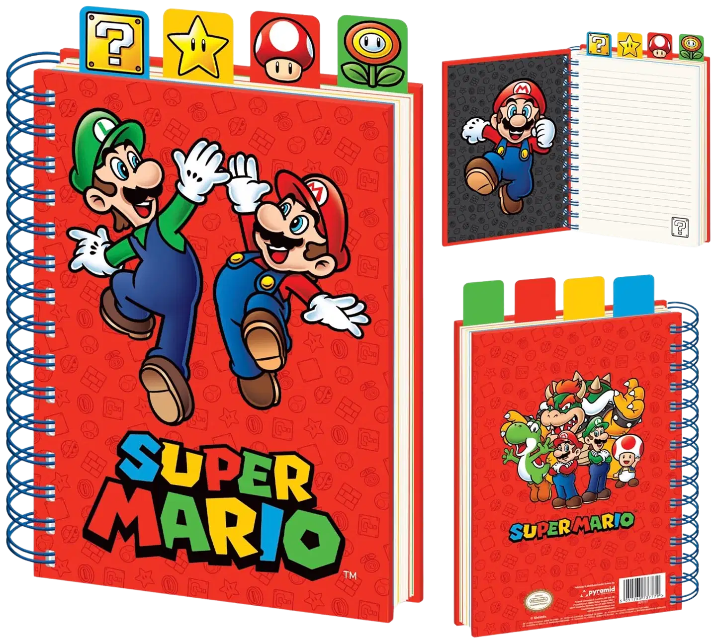 Super Mario projektimuistikirja neljällä jakajalla displayssa