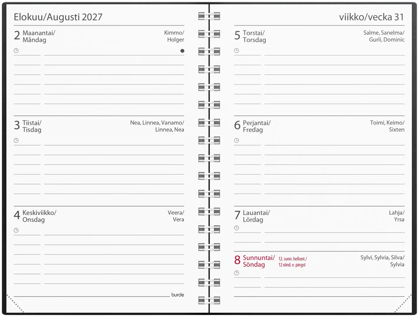 Burde opiskelijan kalenteri Basic 26/27 musta - 2