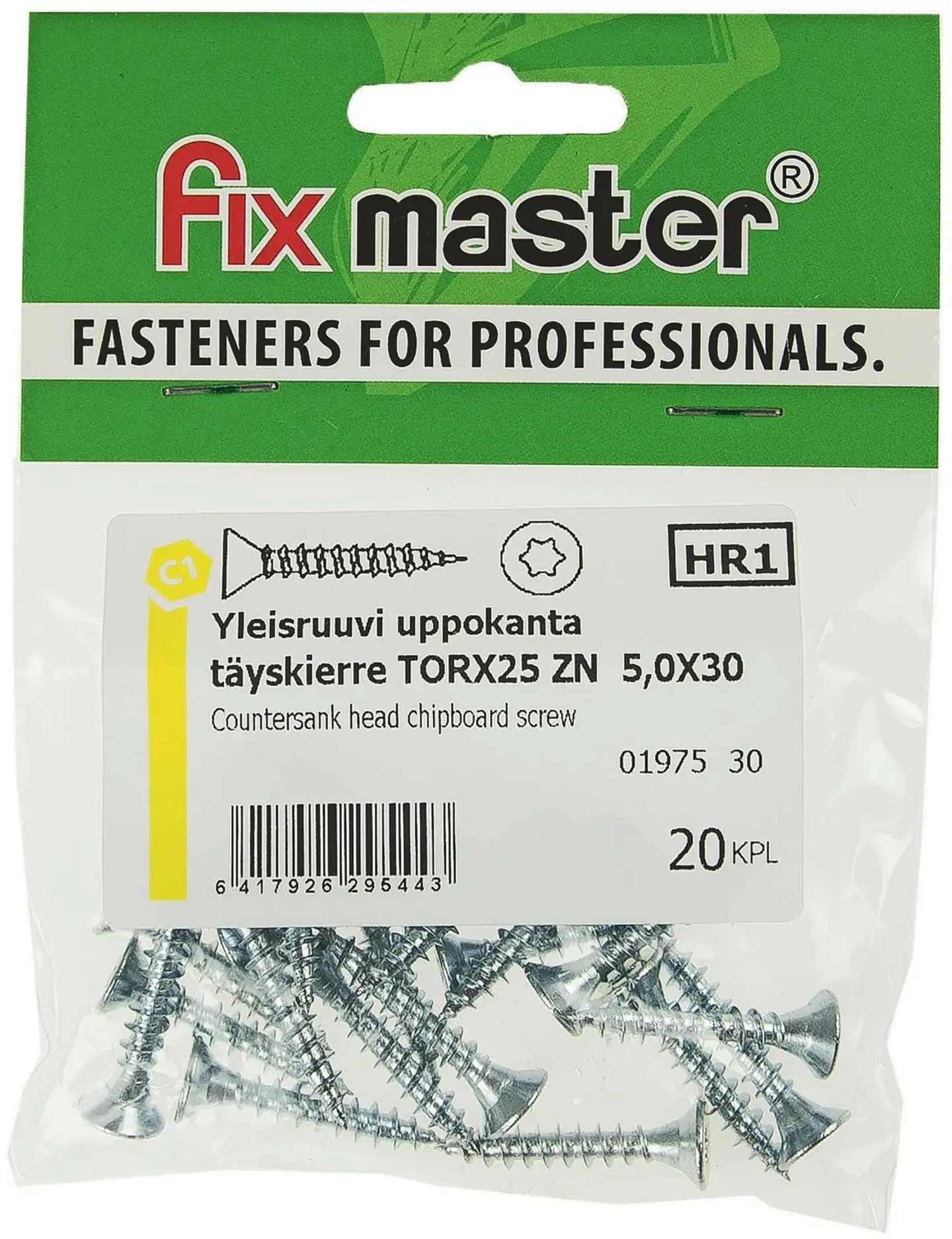 Fix Master yleisruuvi uppokanta täyskierre 5,0X30 torx25 sinkitty 20kpl