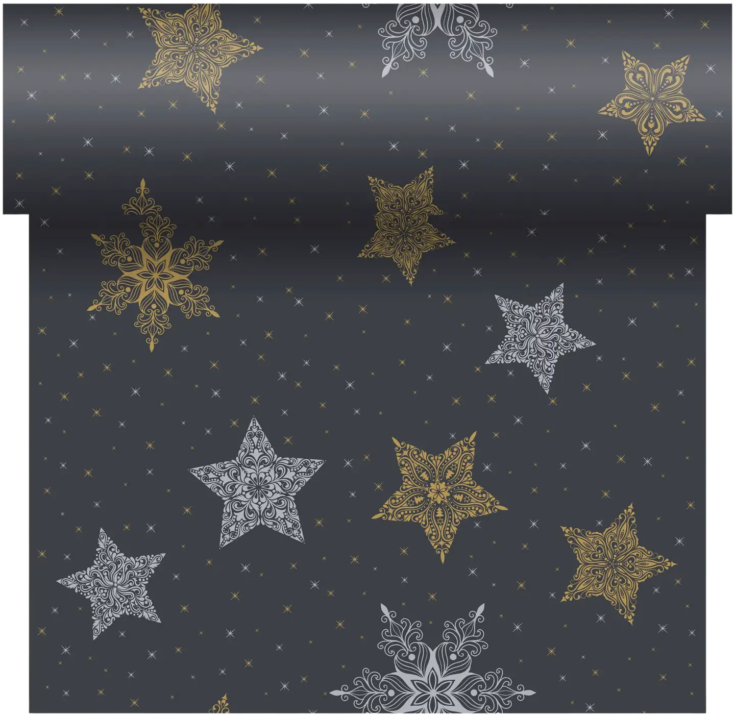 DUNI Dunicel® 0,4 x 4,8m Snowstars Black perforoitu poikkiliina