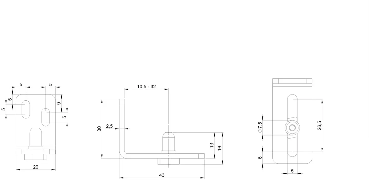 Helaform Liukuoven alaohjain AO-6/L, lyhyt, ø 6mm - 2