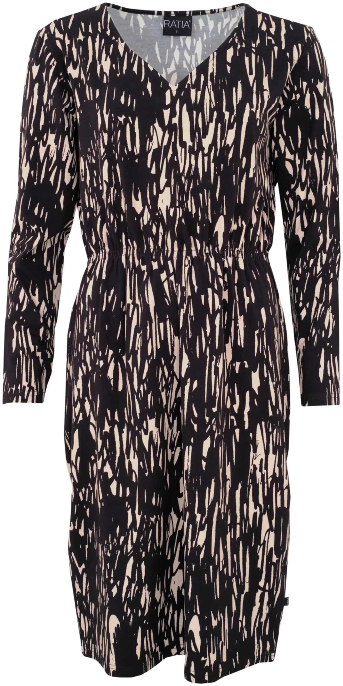 RATIA® naisten pitkähihainen trikoomekko Mirva Texture - Musta/hiekka - 1