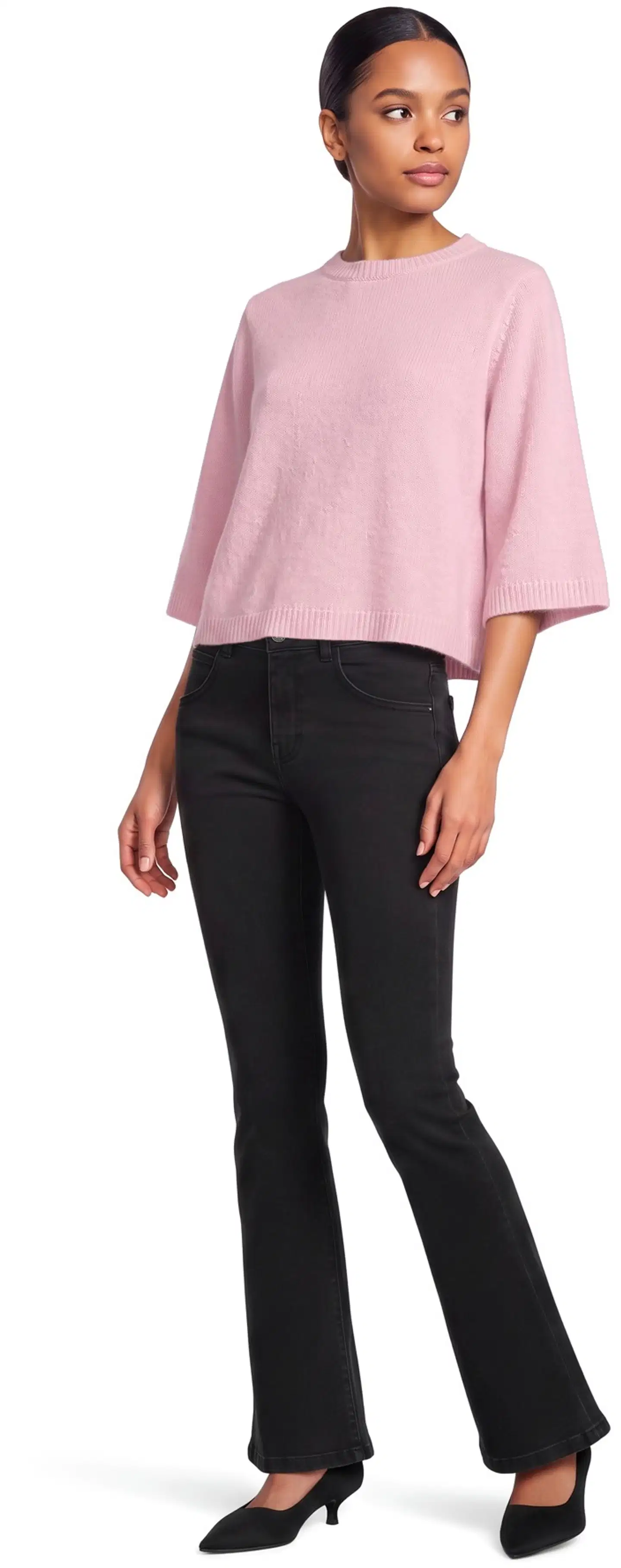 WKLY. naisten flare leg -farkut, matala istuvuus, koristeelliset läppätakataskut 222W282680 - Black denim - 4