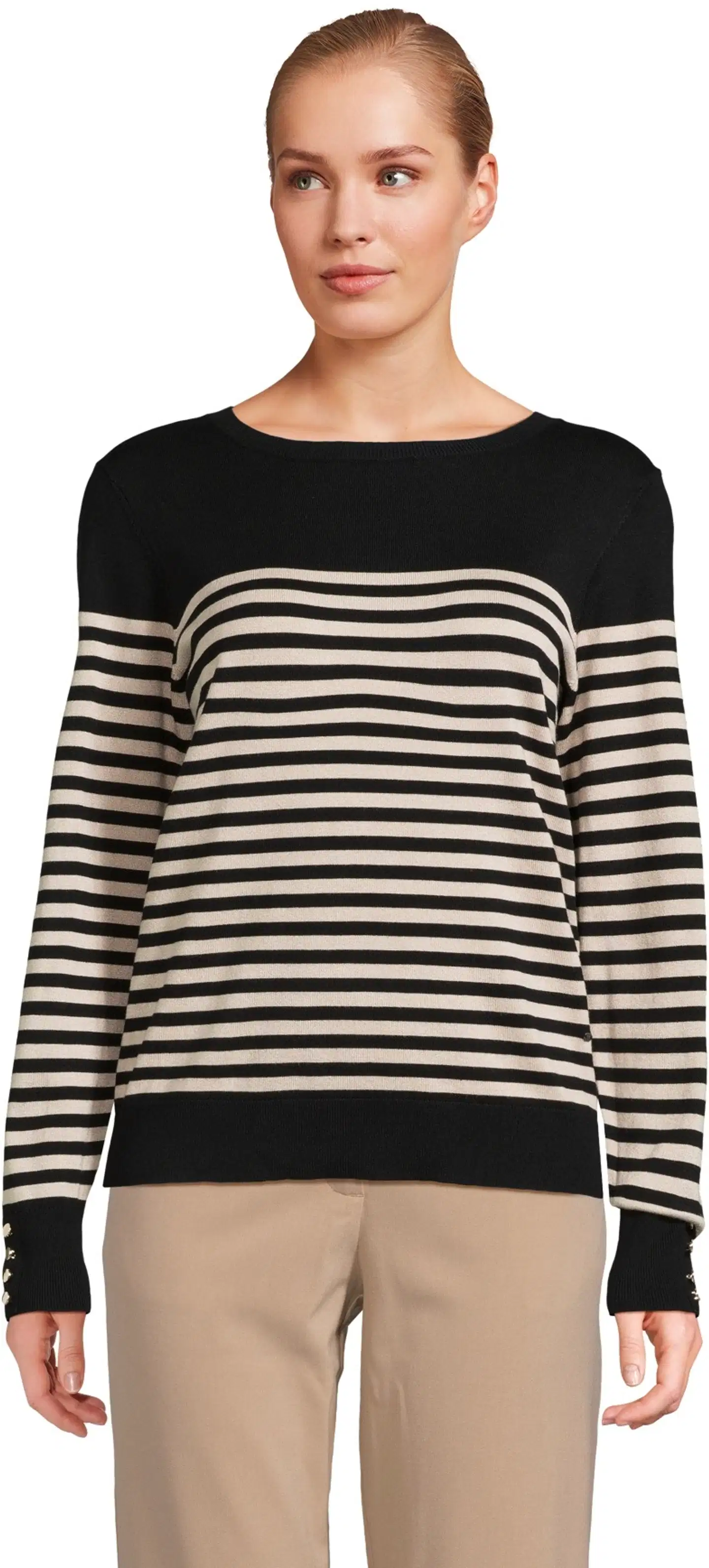 London Fog naisten raidallinen neule 213L262902 - black/beige - 1