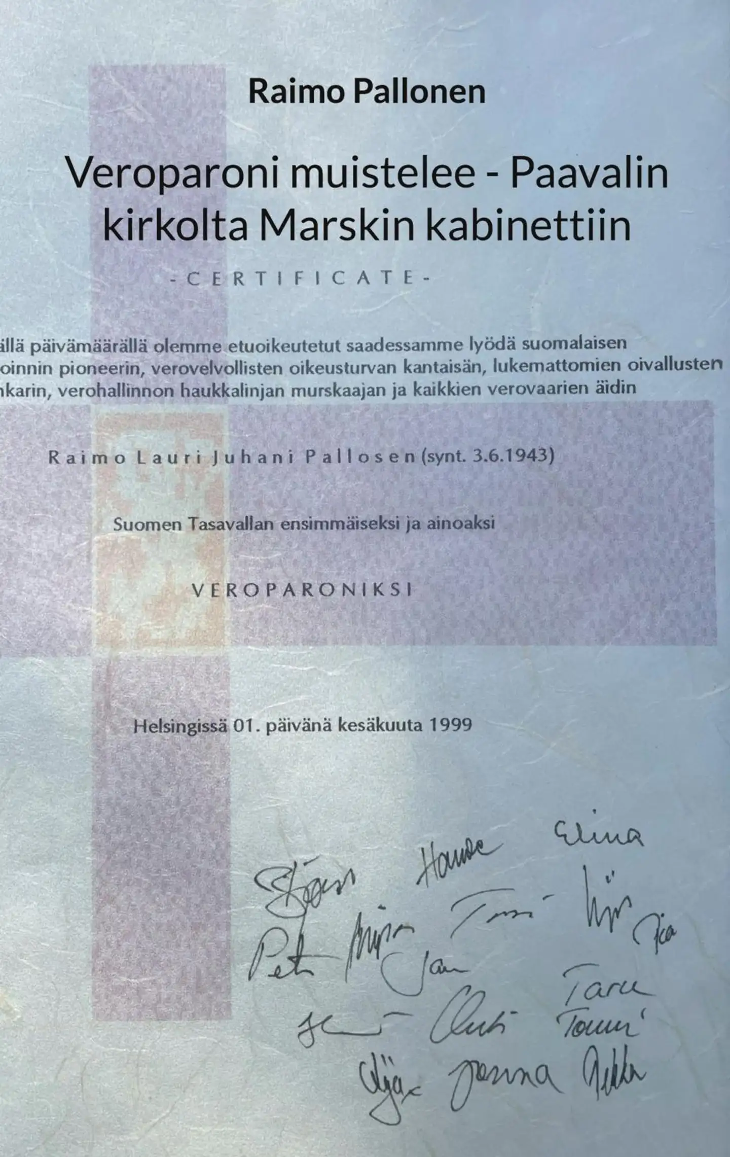 Pallonen, Veroparoni muistelee - Paavalin kirkolta Marskin kabinettiin