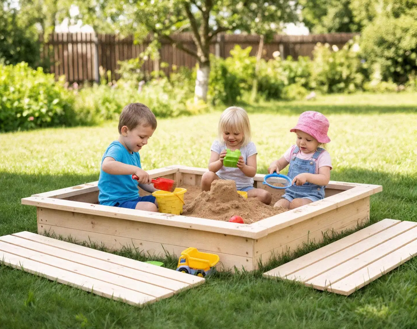 Kannellinen hiekkalaatikko, puu, 120x120 cm - 5