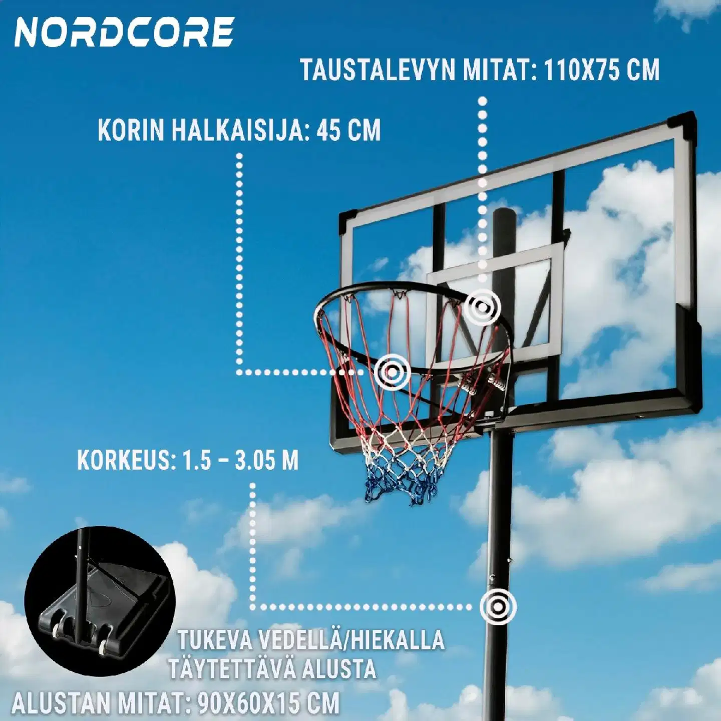 Nordcore koripalloteline 1,5-3,05 m - 4