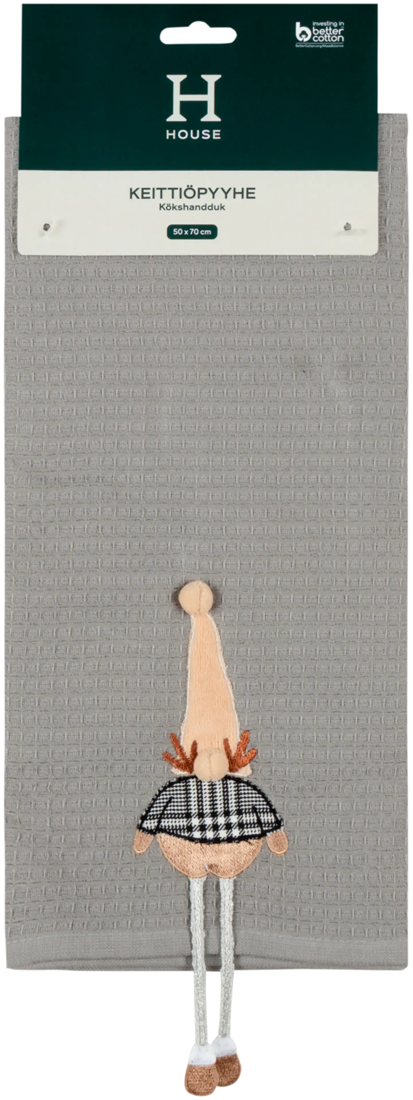 House keittiöpyyhe Tonttu vohvelikangas harmaa - 2