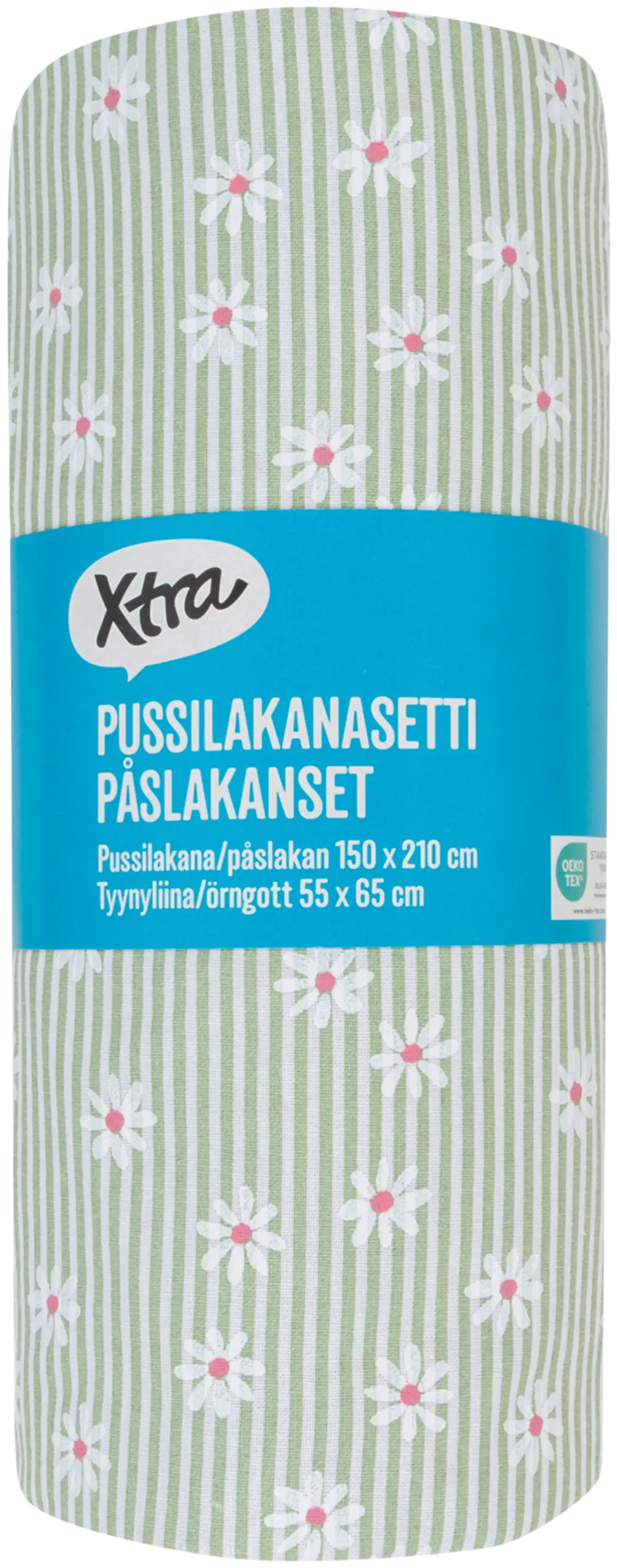 Xtra pussilakanasetti Daisy 150x210 cm vihreä-valkoinen - 2
