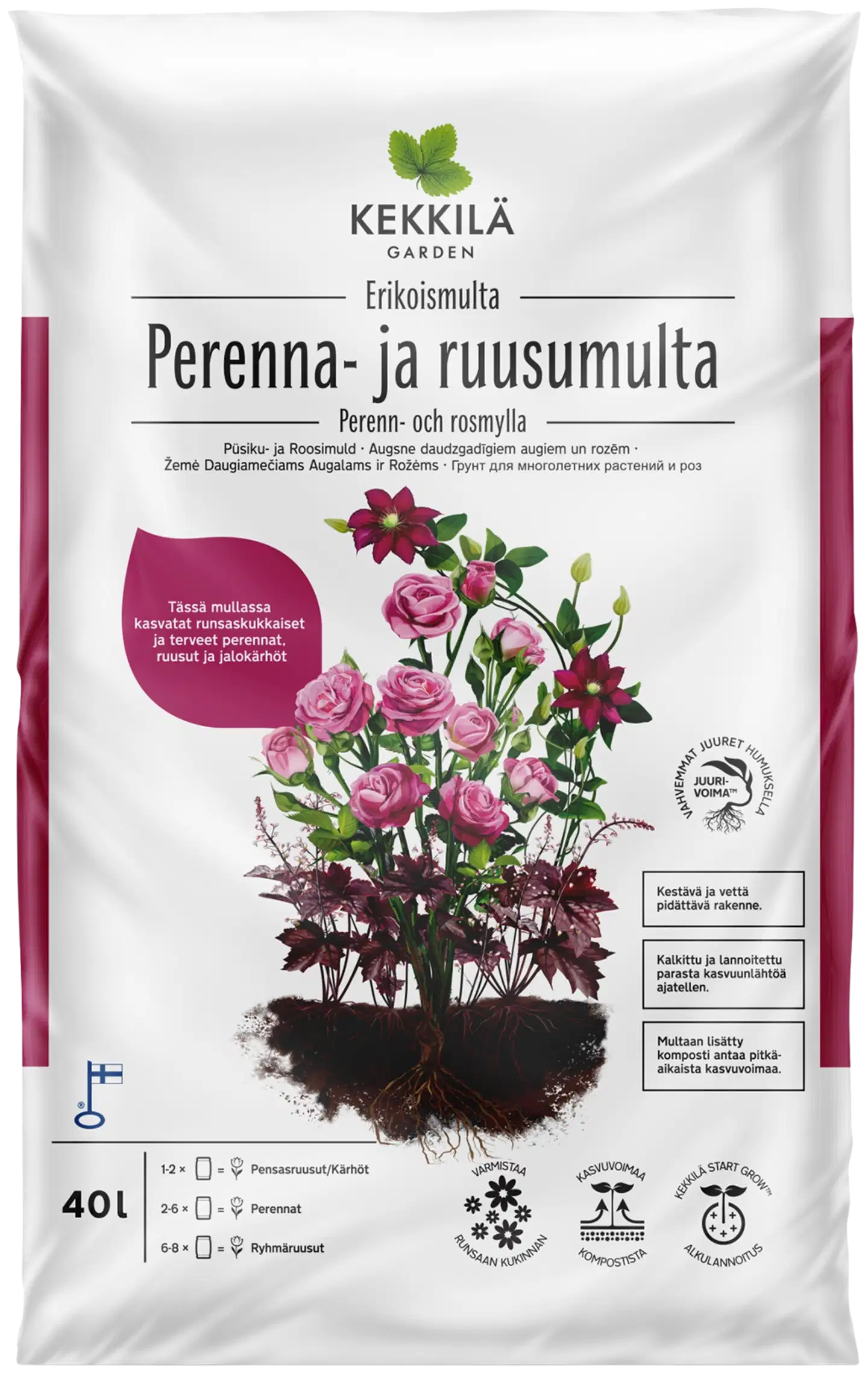 Kekkilä Perenna- ja ruusumulta 40 l, lava 70 säkkiä - 2