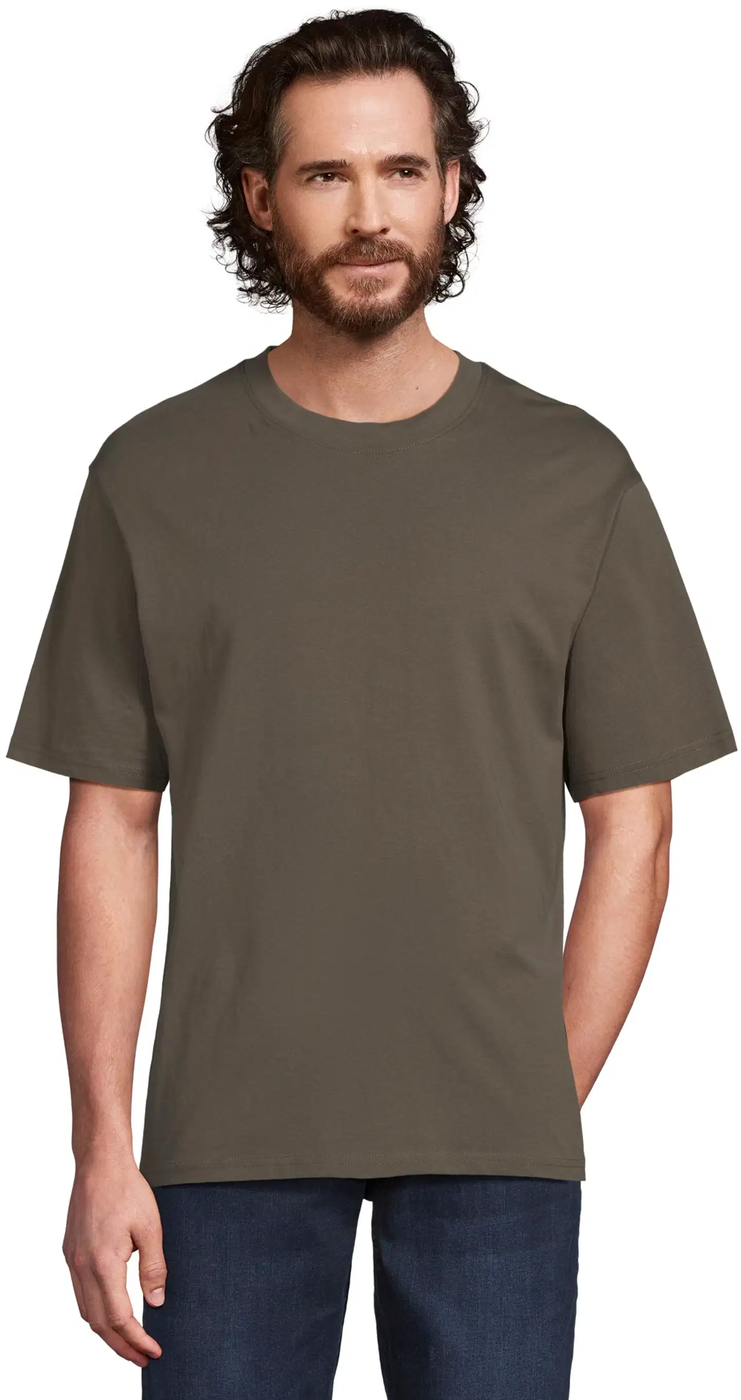 House miesten t-paita o-pääntiellä oversize 195HBNOS24 - Black olive - 1