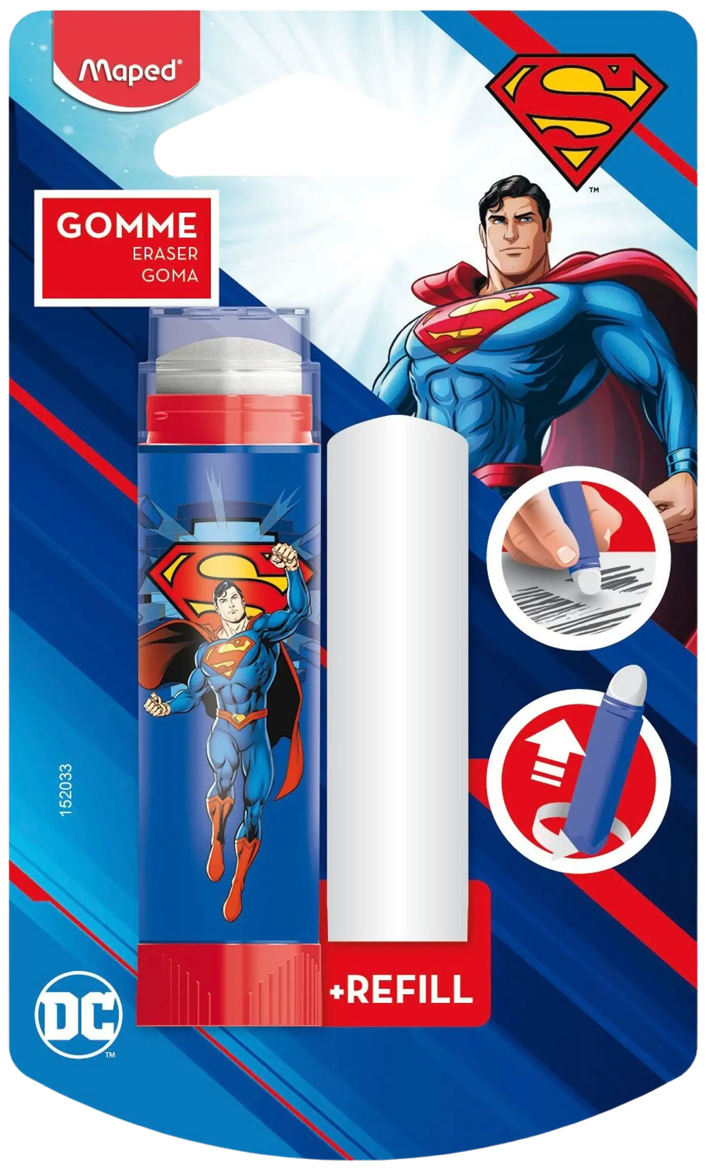Maped Pyyhekumipuikko+täyttökumi Superman korttipakkaus - 1