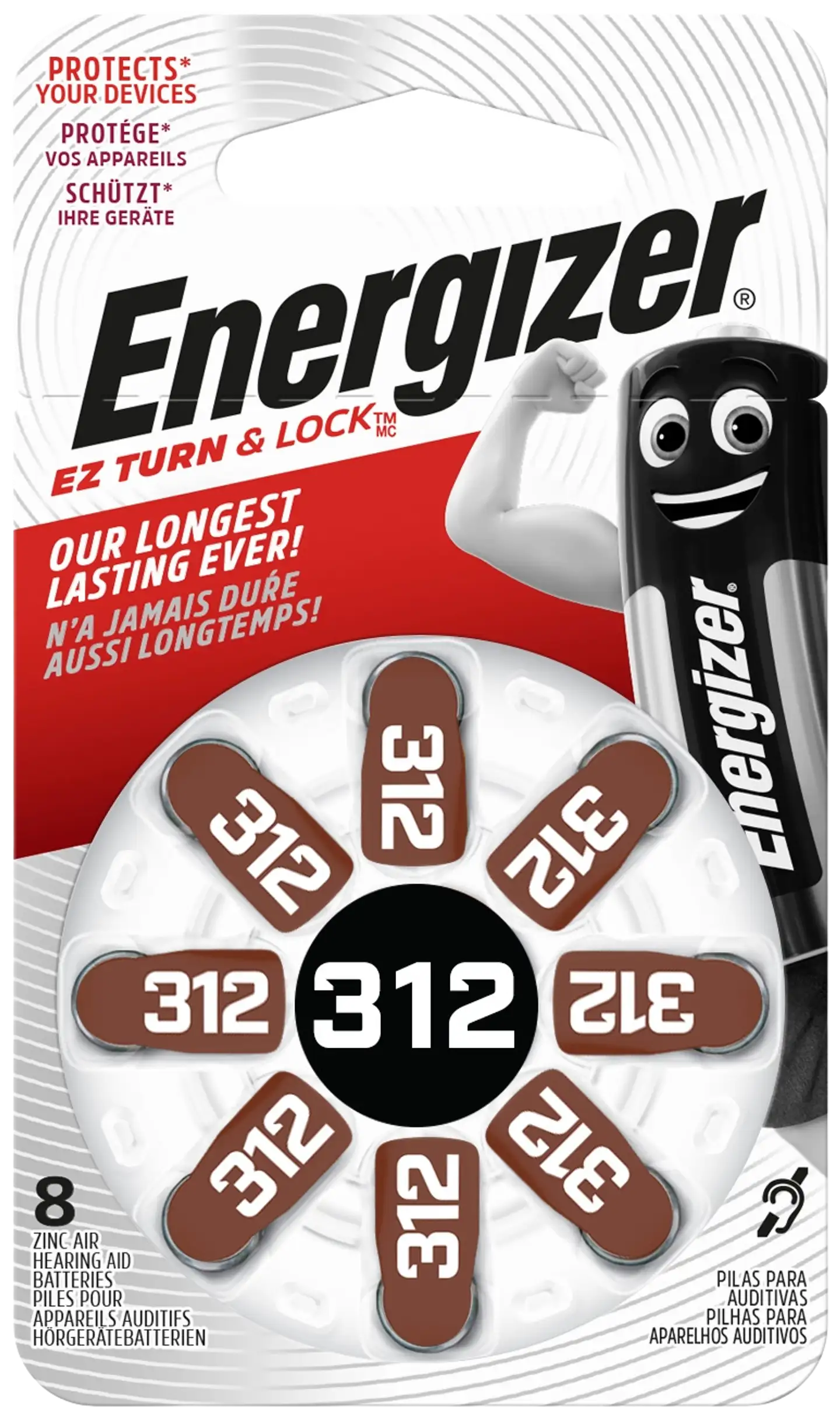 Energizer kuulokojeparisto EZ Turn & Lock 312, 8 kpl