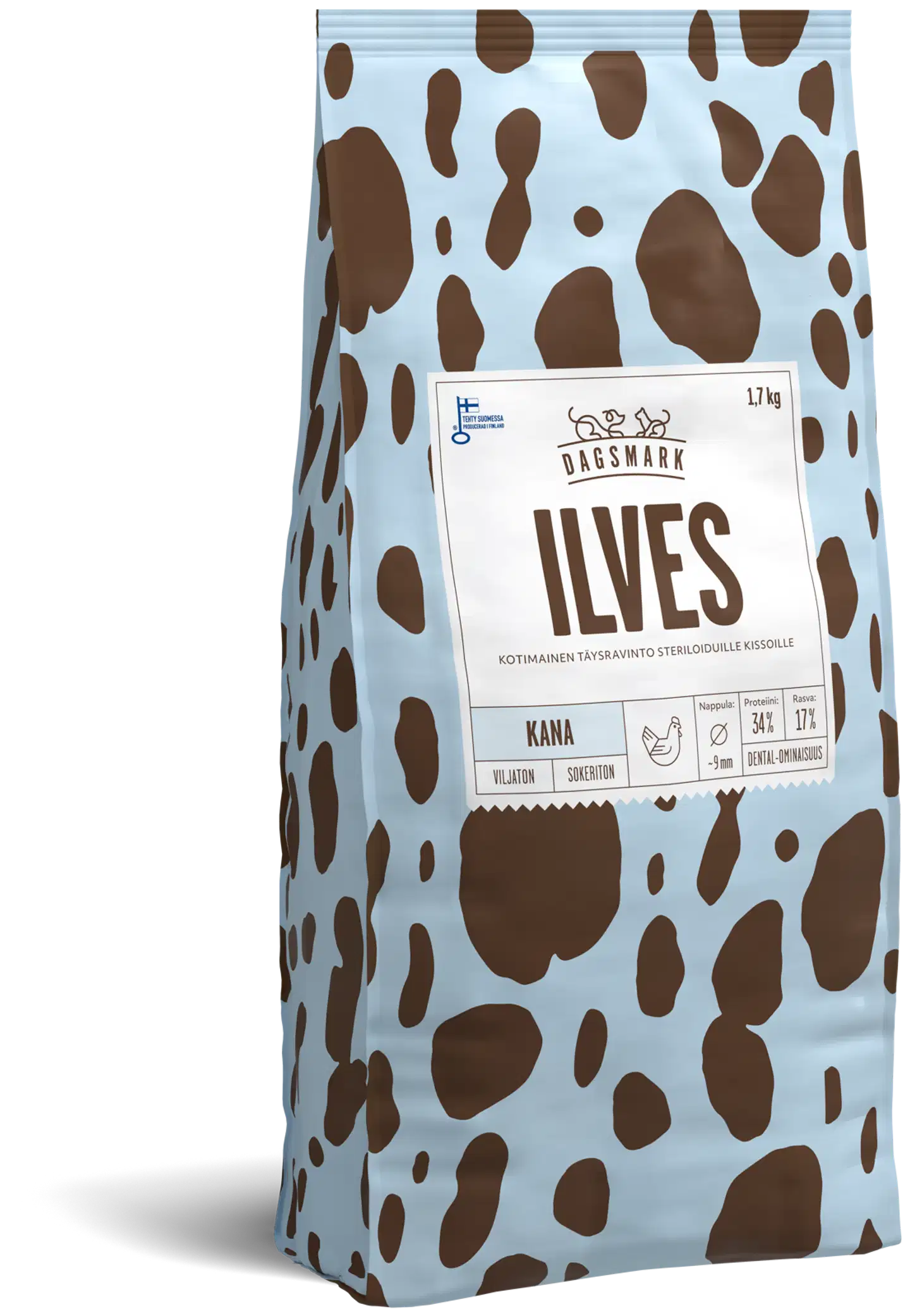 Dagsmark ILVES kana, viljaton täysravinto kissan kuivaruoka steriloiduille kissoille 1,7 kg